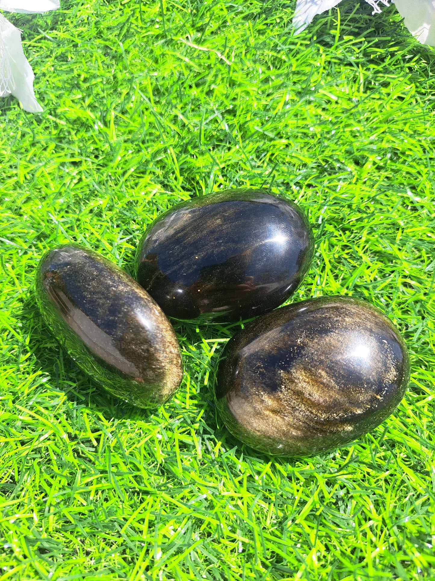 Golden Sheen Obsidian Palm Stone