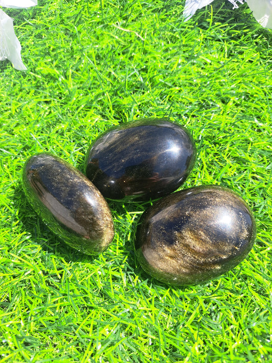 Golden Sheen Obsidian Palm Stone