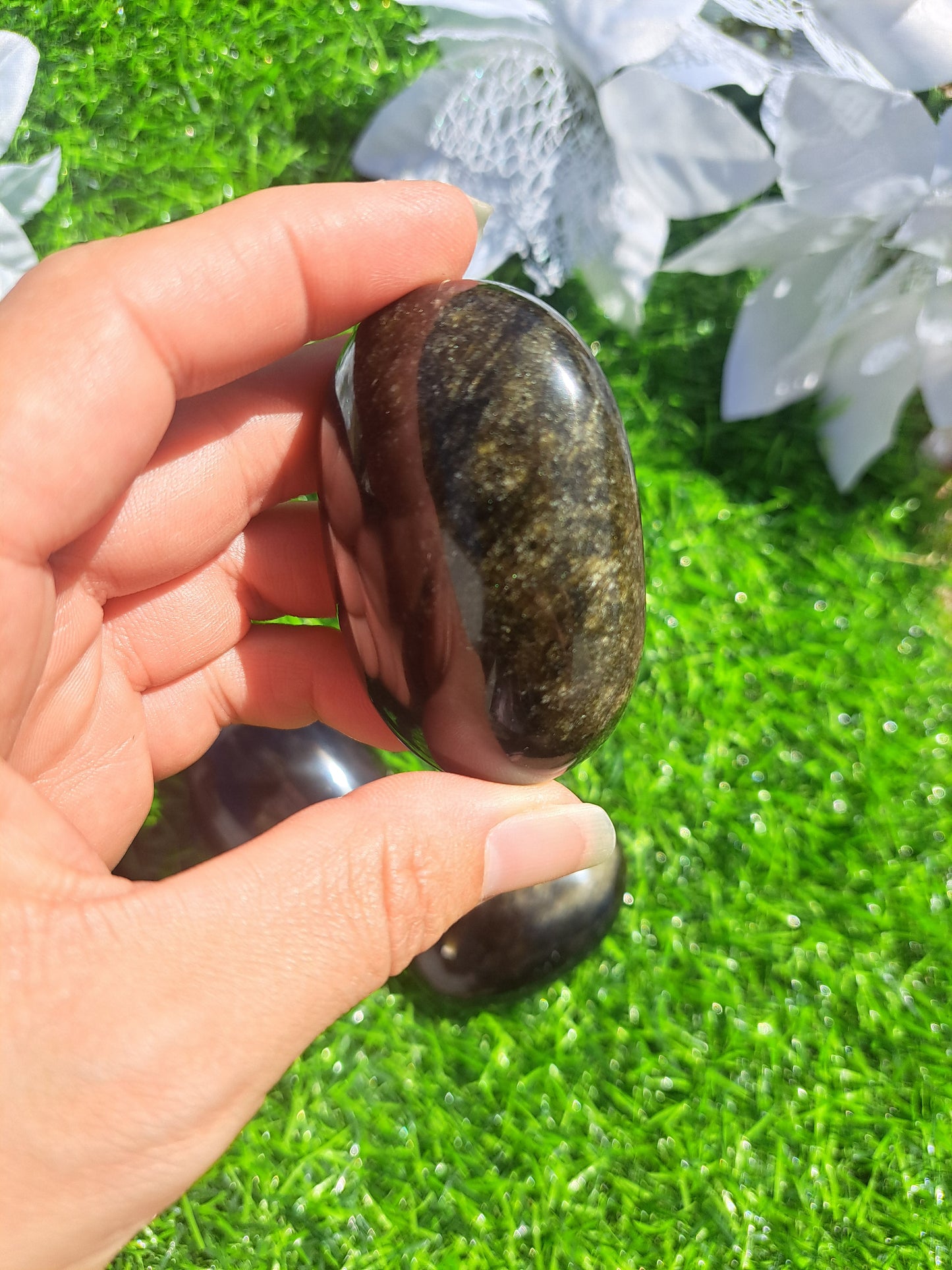 Golden Sheen Obsidian Palm Stone
