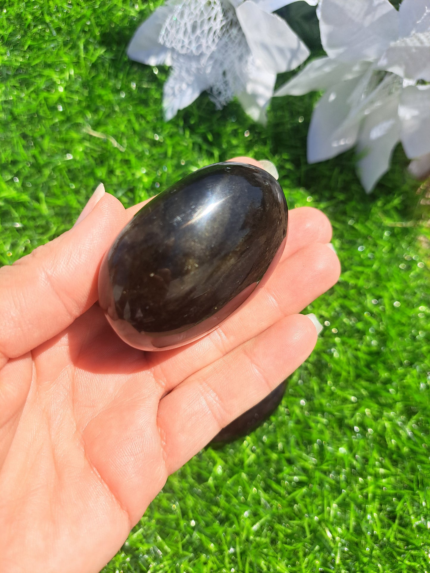 Golden Sheen Obsidian Palm Stone
