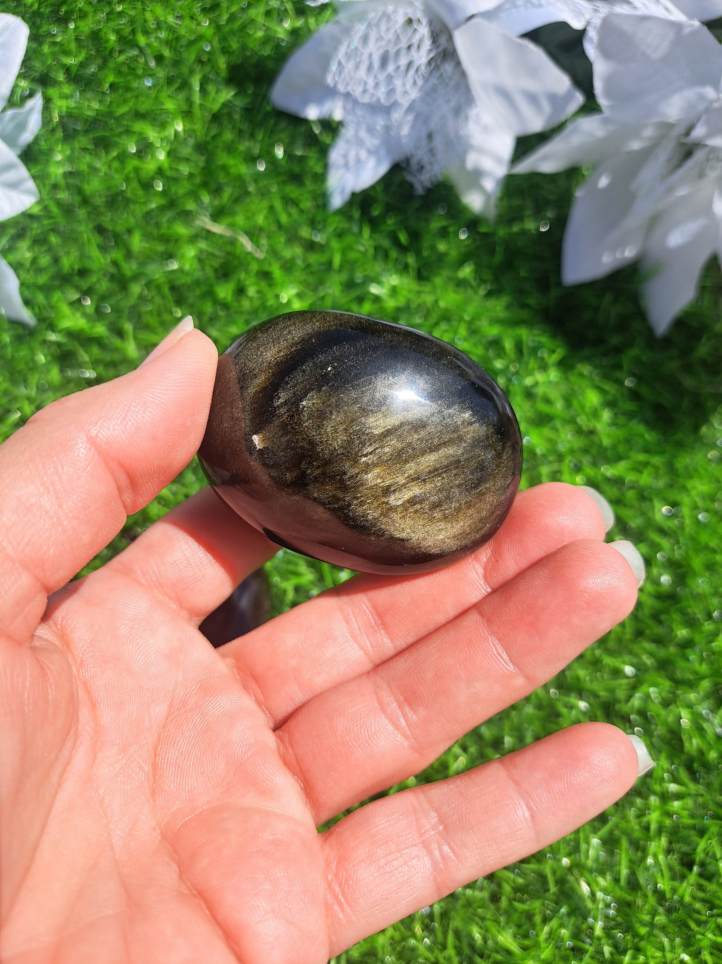Golden Sheen Obsidian Palm Stone
