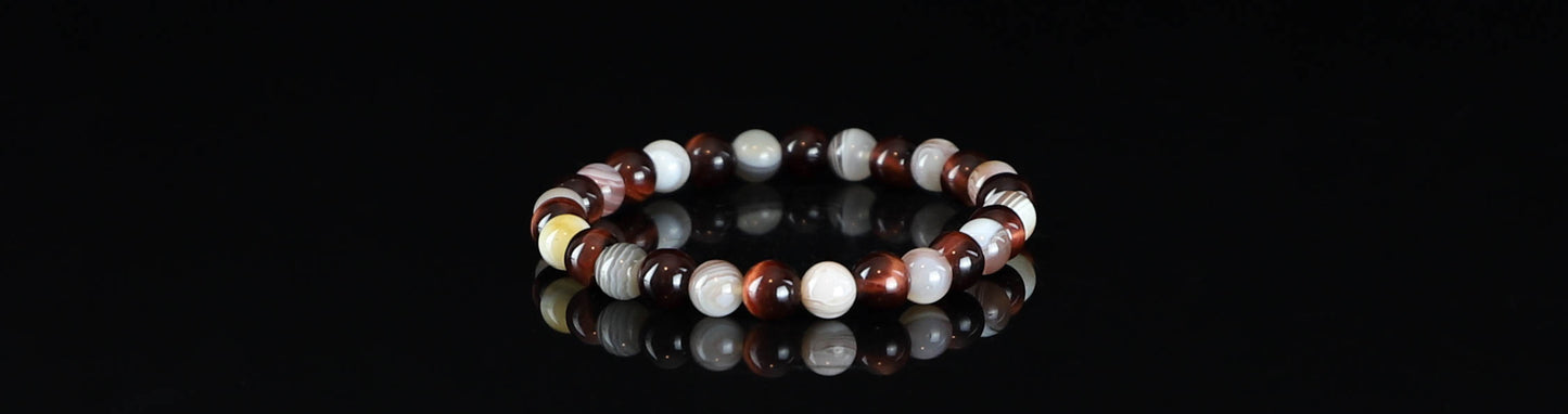Botswana Agate & Red Tigers Eye Crystal Bracelet