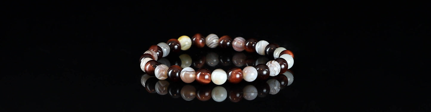 Botswana Agate & Red Tigers Eye Crystal Bracelet