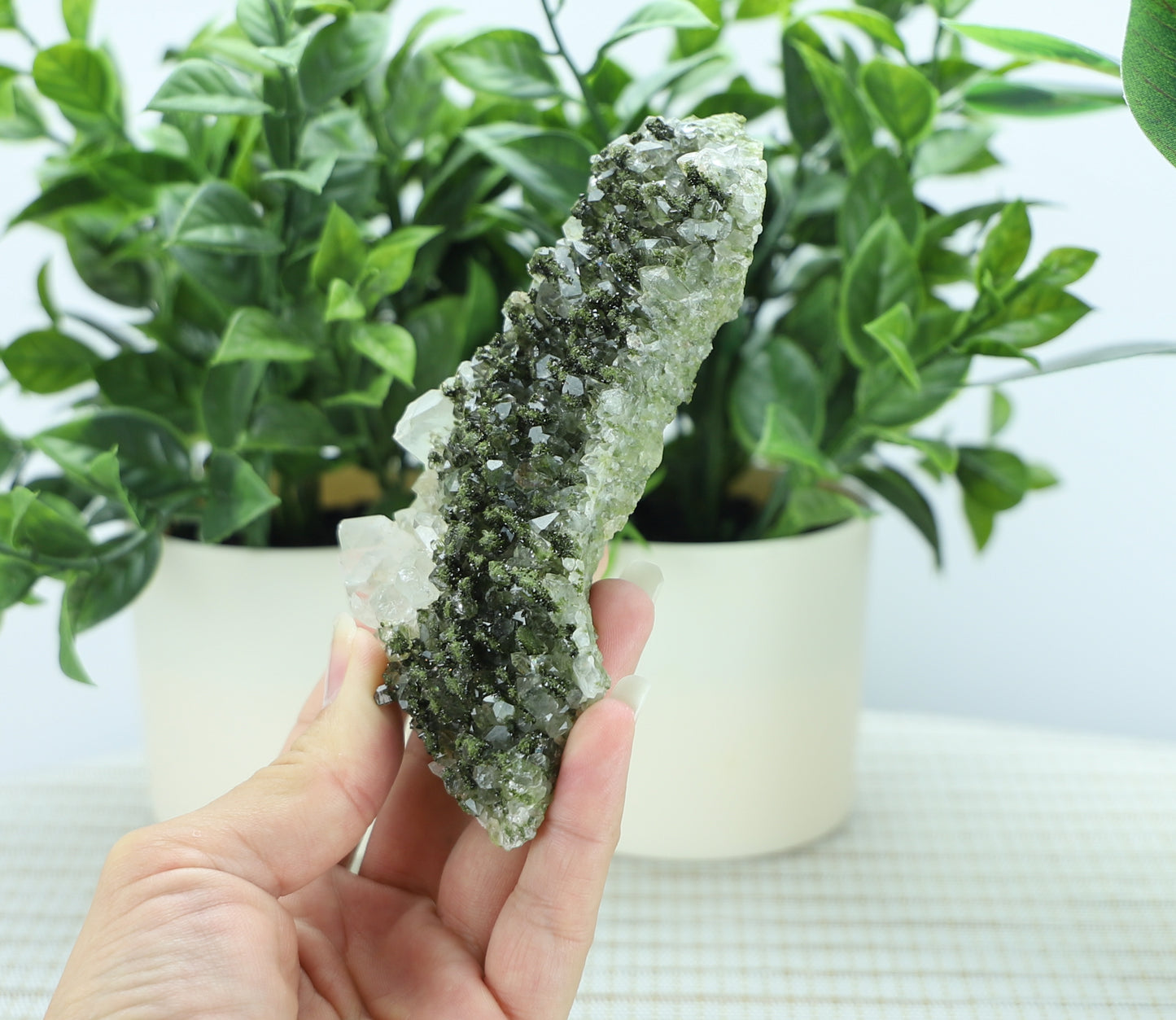 Epidote in Quartz – Mossy Crystal Cluster | Fairy Vibes | Nature Sourced