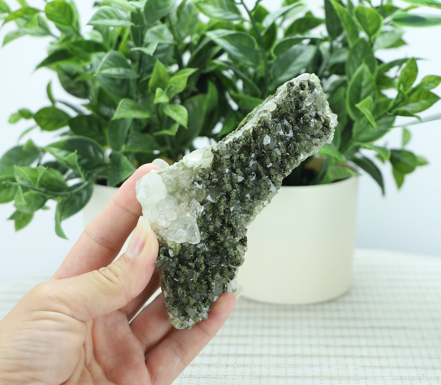 Epidote in Quartz – Mossy Crystal Cluster | Fairy Vibes | Nature Sourced