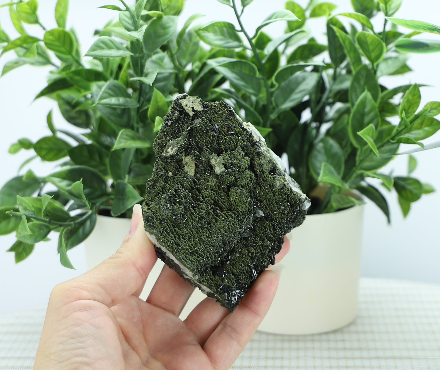 Epidote in Quartz – Mossy Crystal Cluster | Fairy Vibes | Nature Sourced