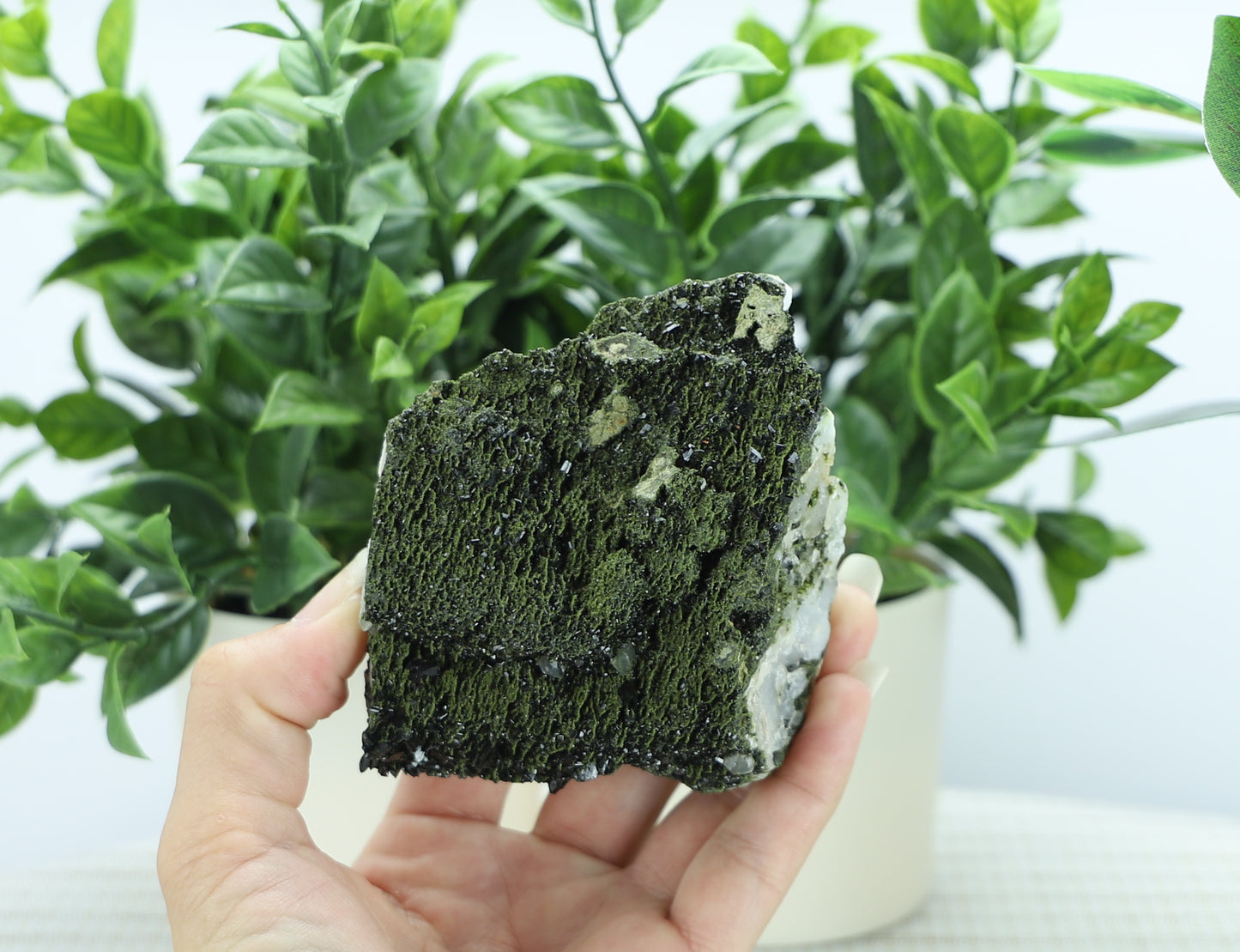 Epidote in Quartz – Mossy Crystal Cluster | Fairy Vibes | Nature Sourced