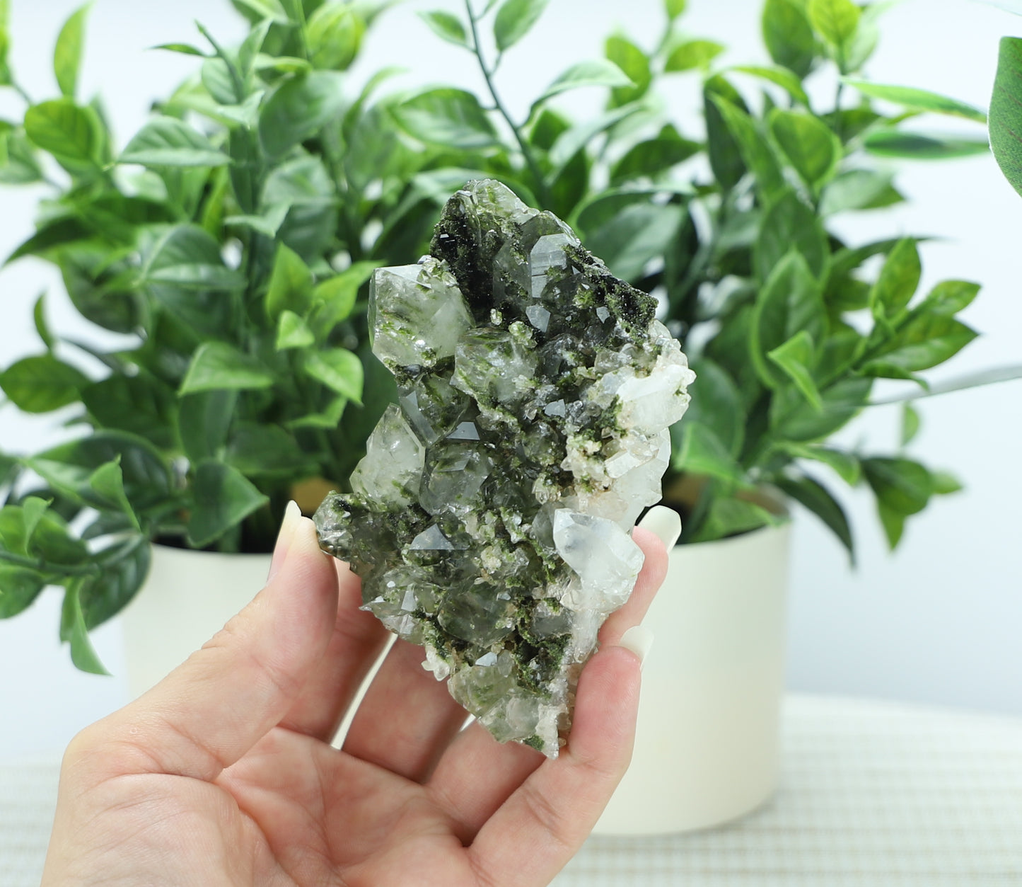 Epidote in Quartz – Mossy Crystal Cluster | Fairy Vibes | Nature Sourced