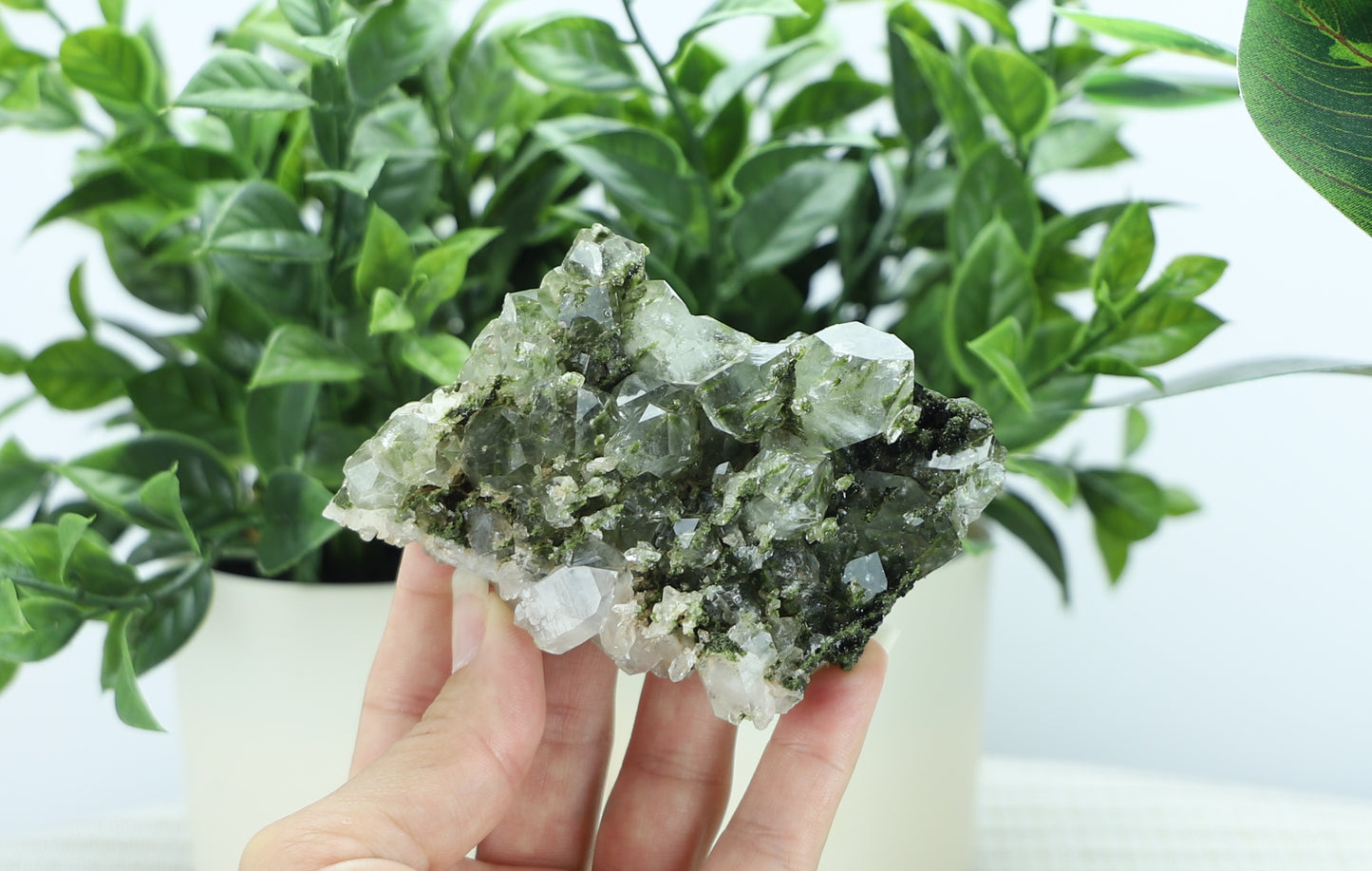 Epidote in Quartz – Mossy Crystal Cluster | Fairy Vibes | Nature Sourced