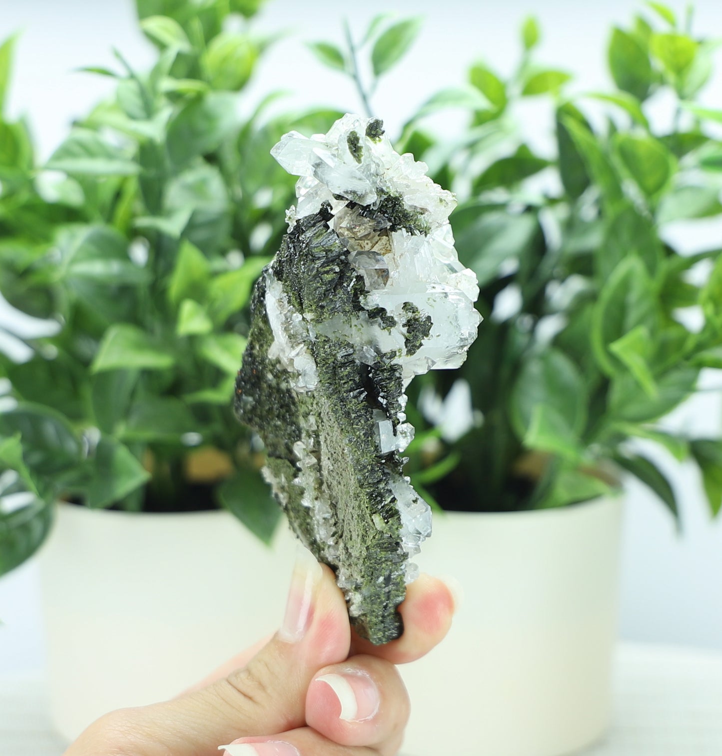 Epidote in Quartz – Mossy Crystal Cluster | Fairy Vibes | Nature Sourced