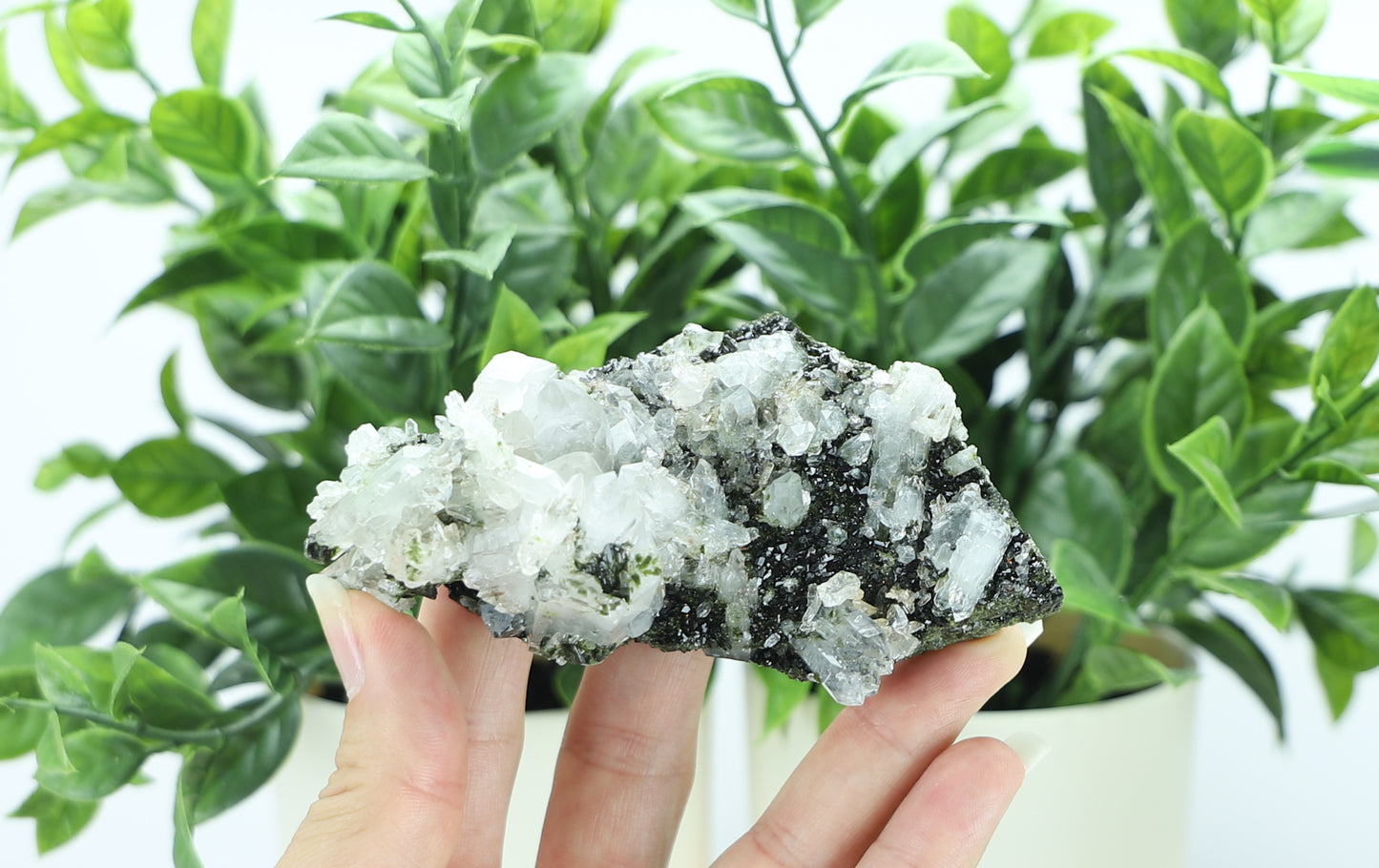Epidote in Quartz – Mossy Crystal Cluster | Fairy Vibes | Nature Sourced