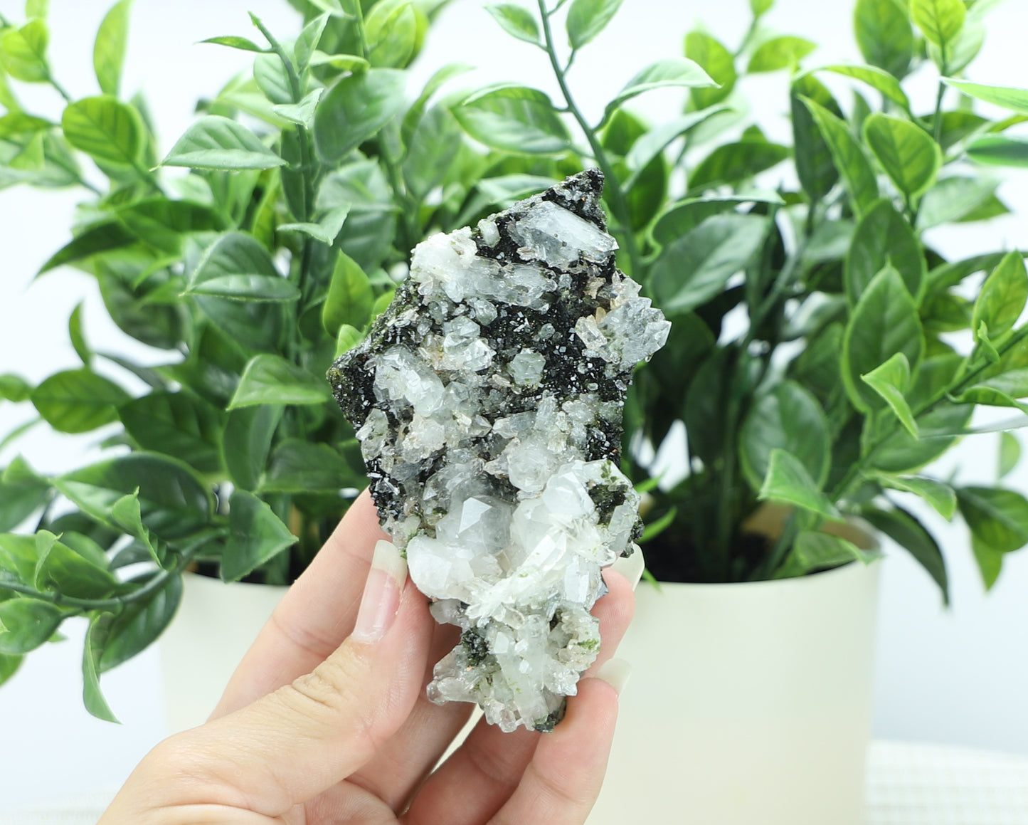 Epidote in Quartz – Mossy Crystal Cluster | Fairy Vibes | Nature Sourced