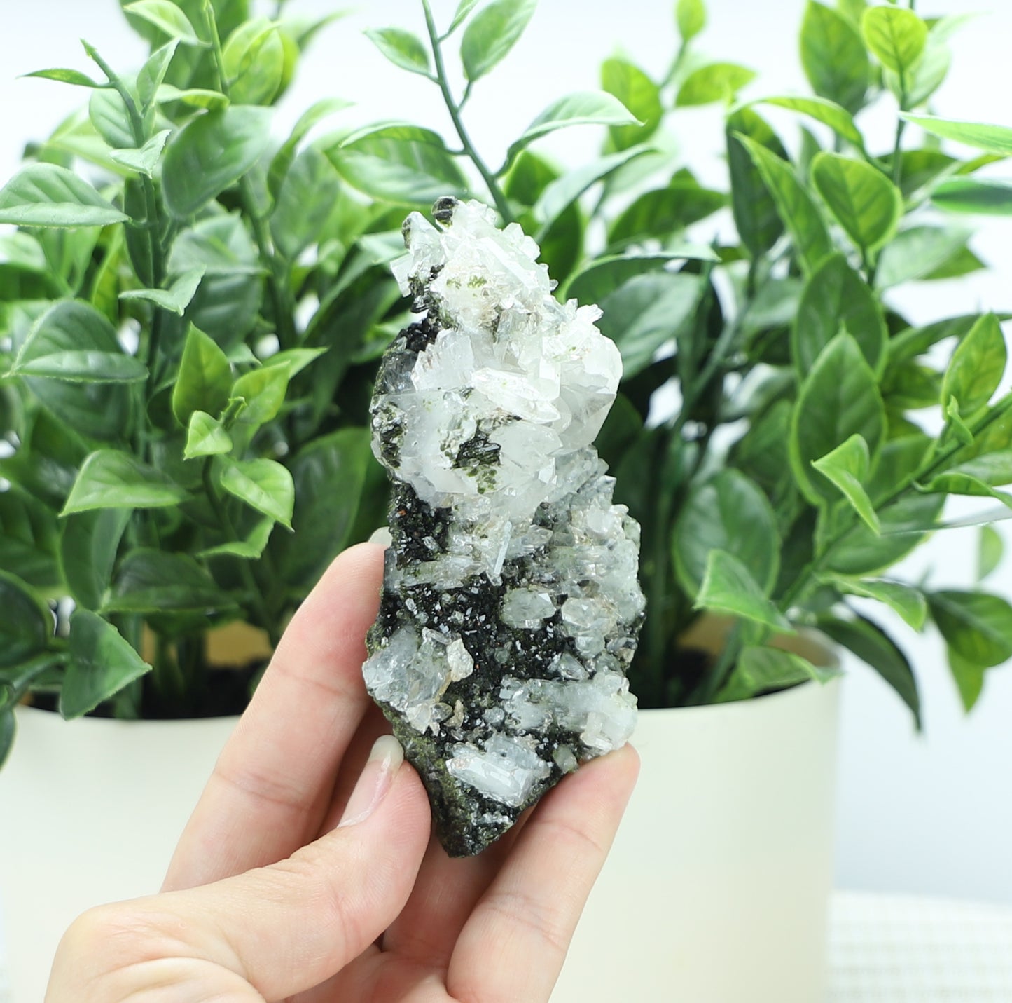 Epidote in Quartz – Mossy Crystal Cluster | Fairy Vibes | Nature Sourced