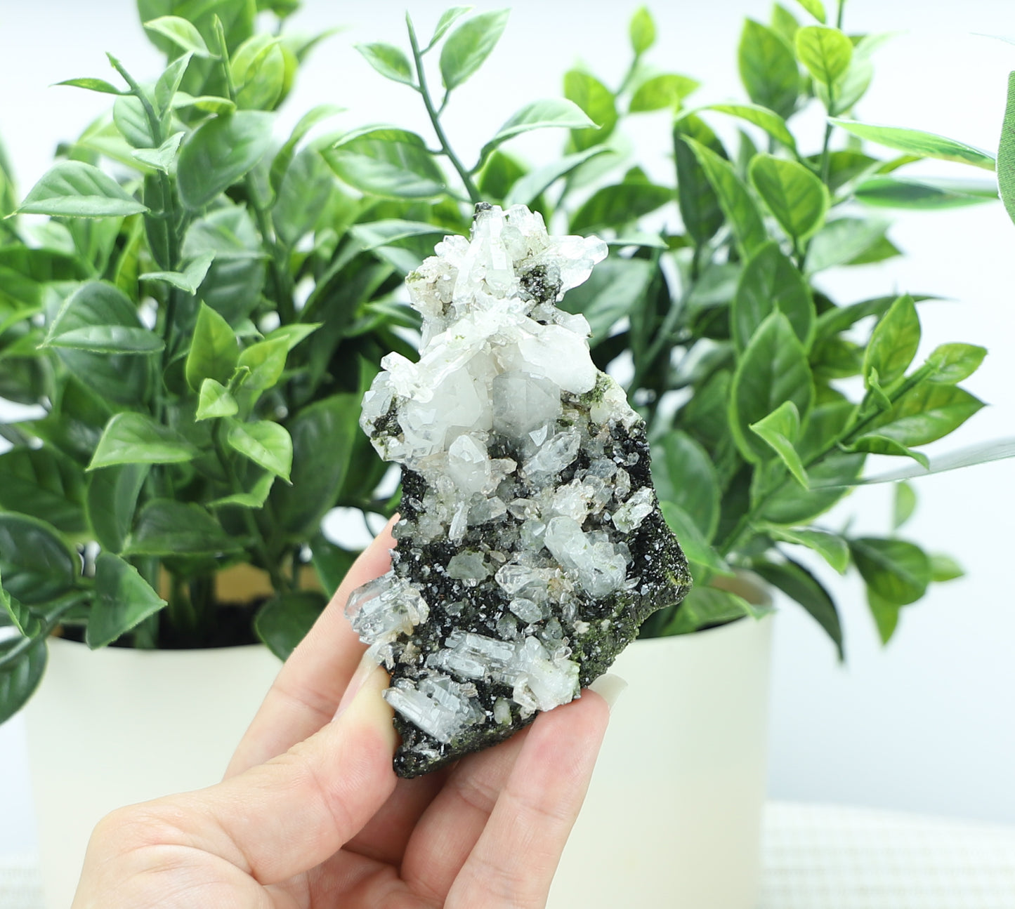 Epidote in Quartz – Mossy Crystal Cluster | Fairy Vibes | Nature Sourced