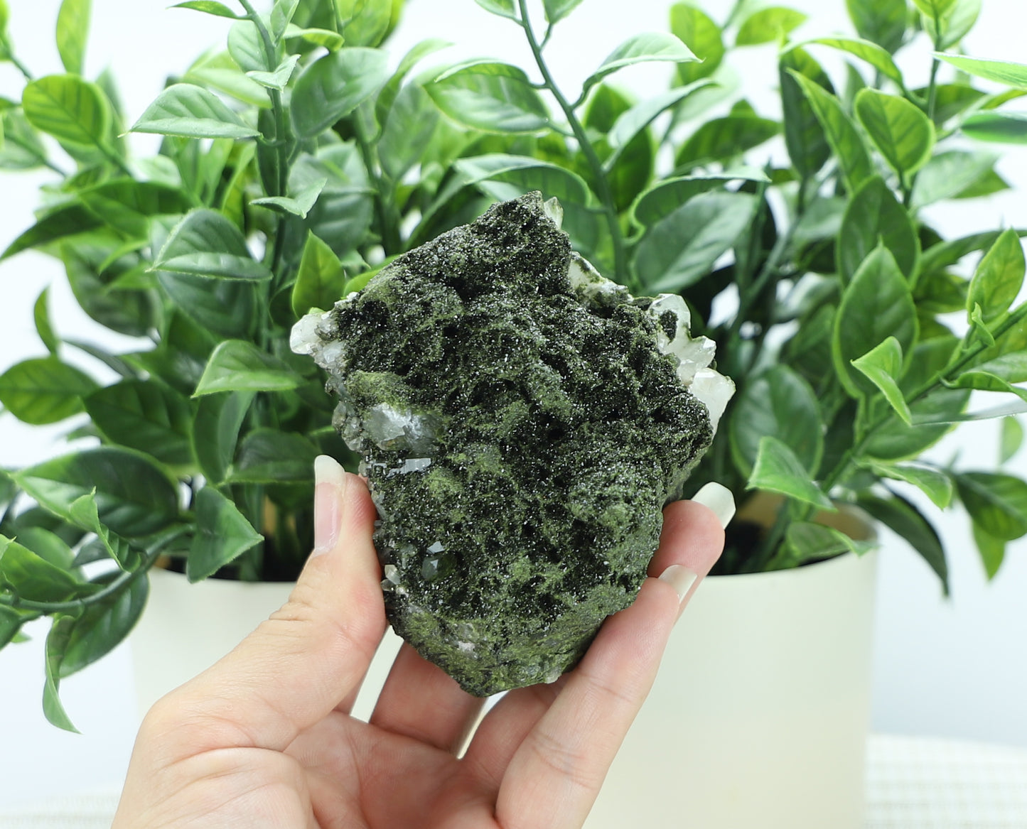 Epidote in Quartz – Mossy Crystal Cluster | Fairy Vibes | Nature Sourced
