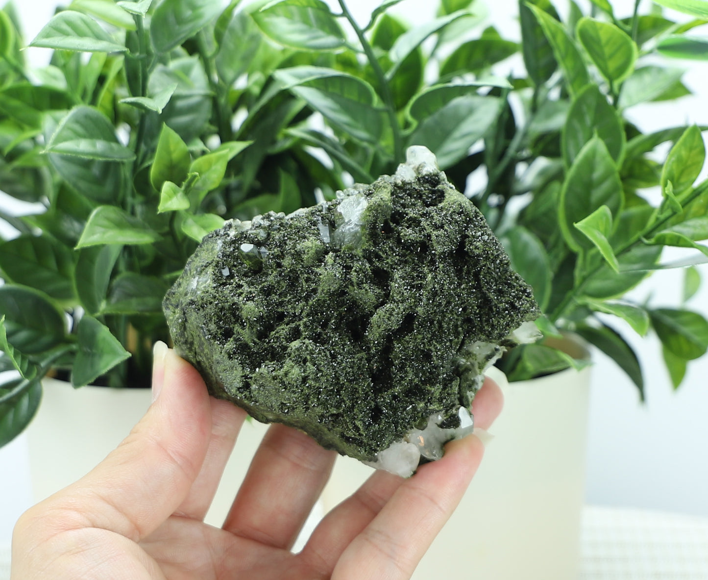 Epidote in Quartz – Mossy Crystal Cluster | Fairy Vibes | Nature Sourced