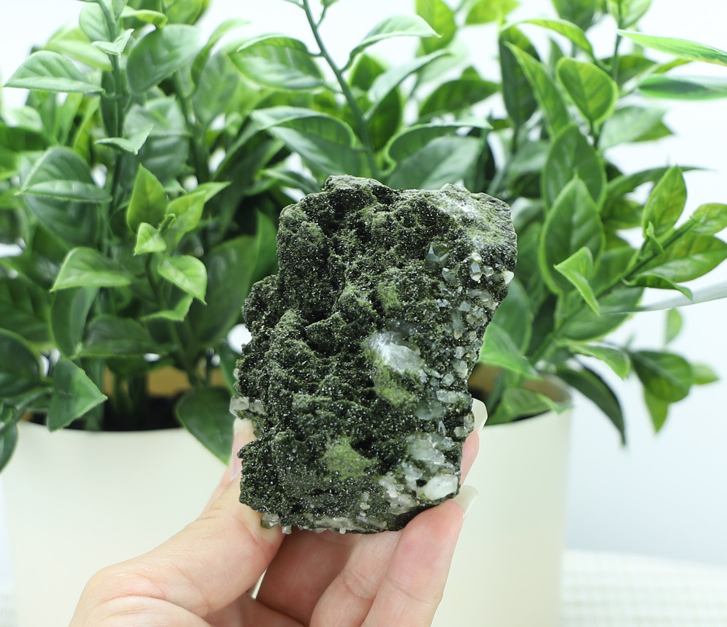 Epidote in Quartz – Mossy Crystal Cluster | Fairy Vibes | Nature Sourced
