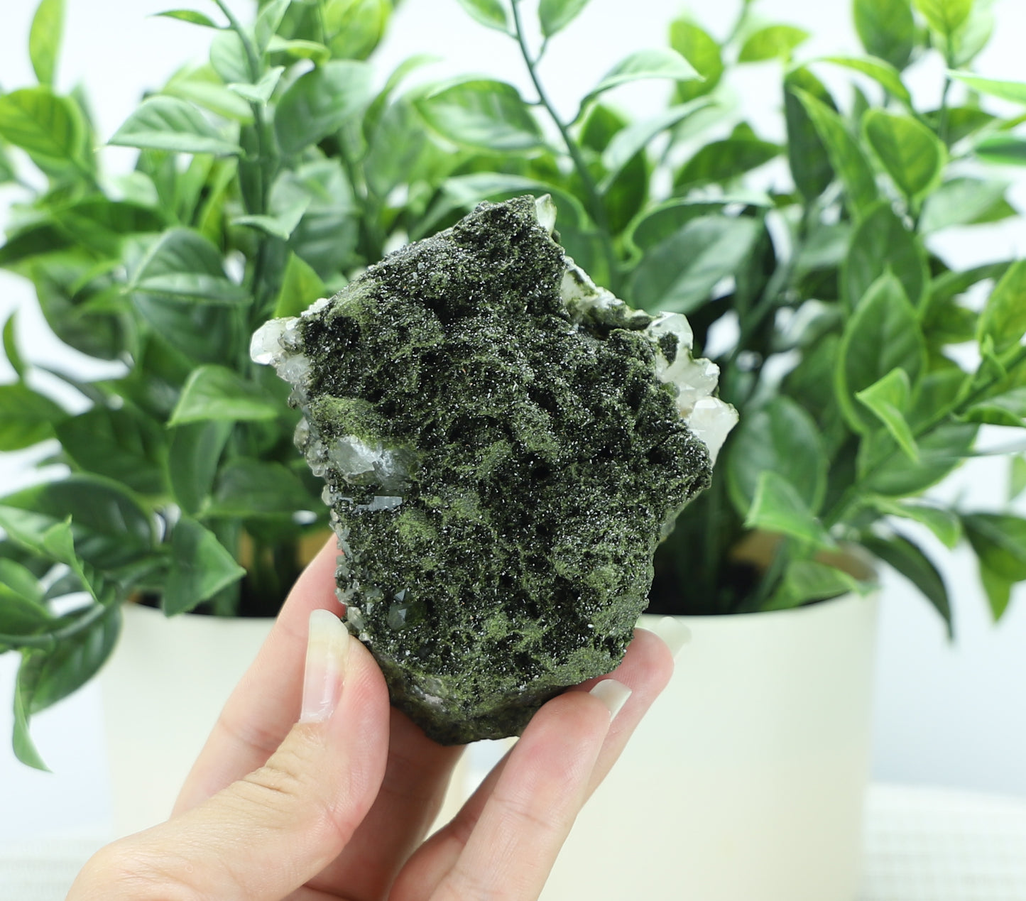 Epidote in Quartz – Mossy Crystal Cluster | Fairy Vibes | Nature Sourced
