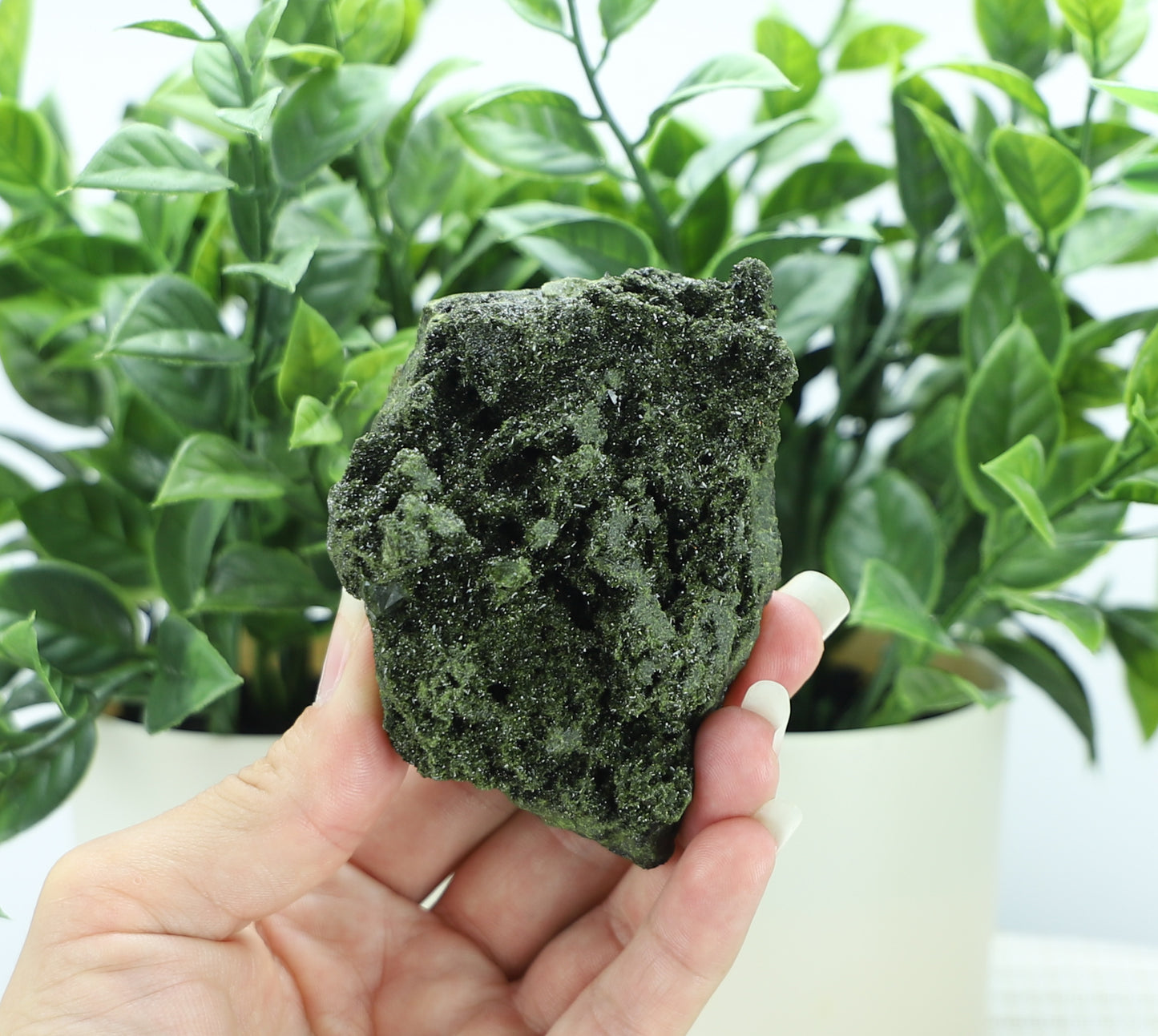 Epidote in Quartz – Mossy Crystal Cluster | Fairy Vibes | Nature Sourced