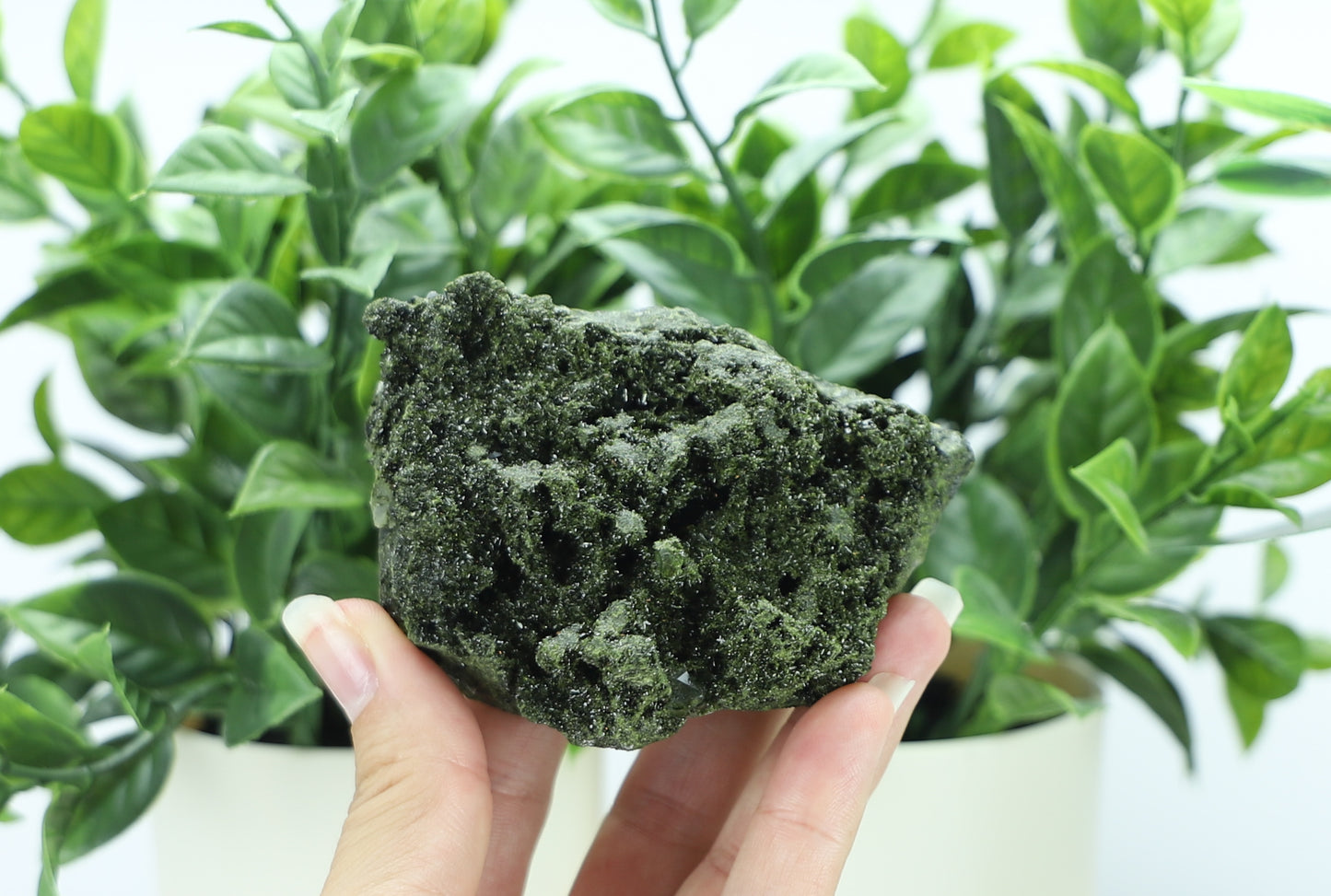 Epidote in Quartz – Mossy Crystal Cluster | Fairy Vibes | Nature Sourced