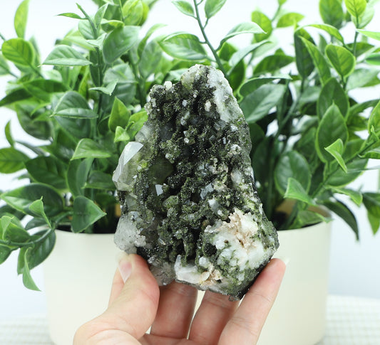 Epidote in Quartz – Mossy Crystal Cluster | Fairy Vibes | Nature Sourced