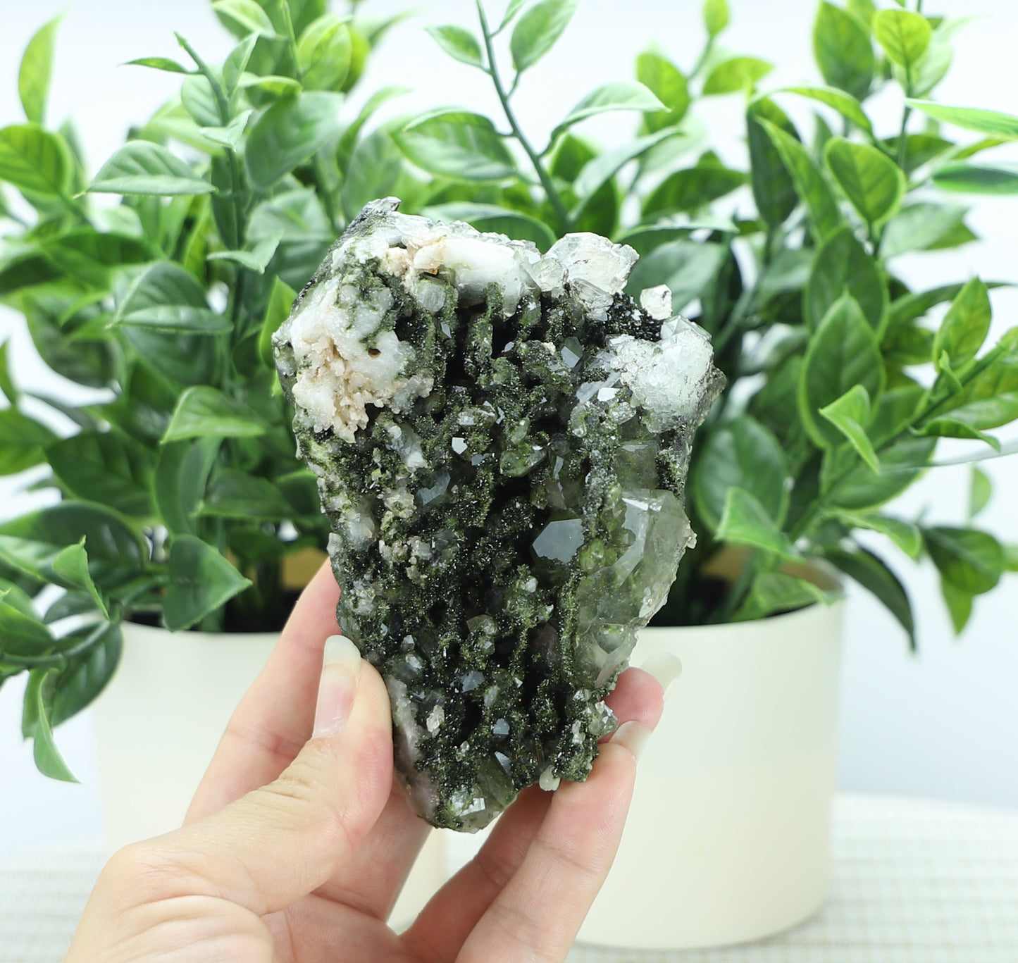 Epidote in Quartz – Mossy Crystal Cluster | Fairy Vibes | Nature Sourced