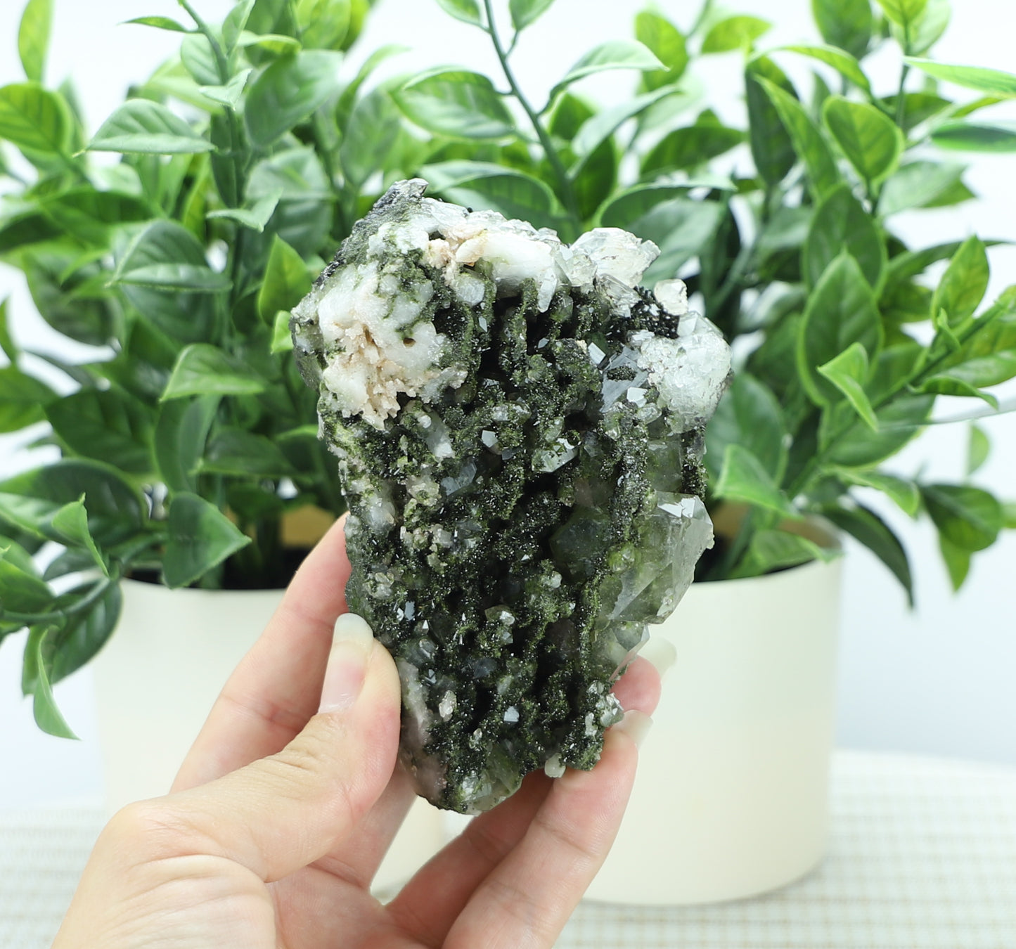 Epidote in Quartz – Mossy Crystal Cluster | Fairy Vibes | Nature Sourced