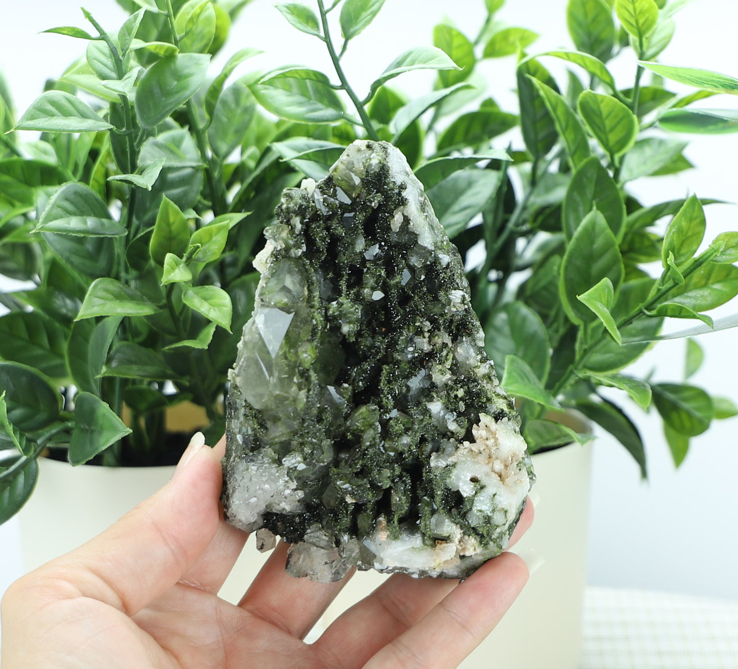 Epidote in Quartz – Mossy Crystal Cluster | Fairy Vibes | Nature Sourced