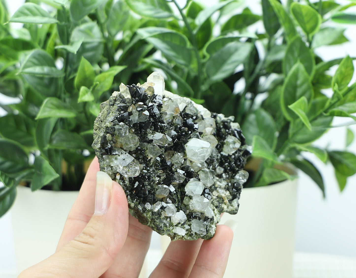 Epidote in Quartz – Mossy Crystal Cluster | Fairy Vibes | Nature Sourced