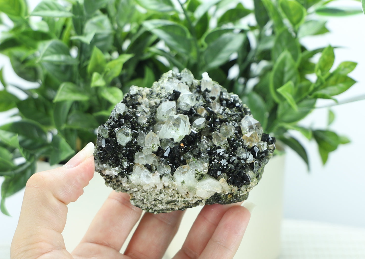 Epidote in Quartz – Mossy Crystal Cluster | Fairy Vibes | Nature Sourced