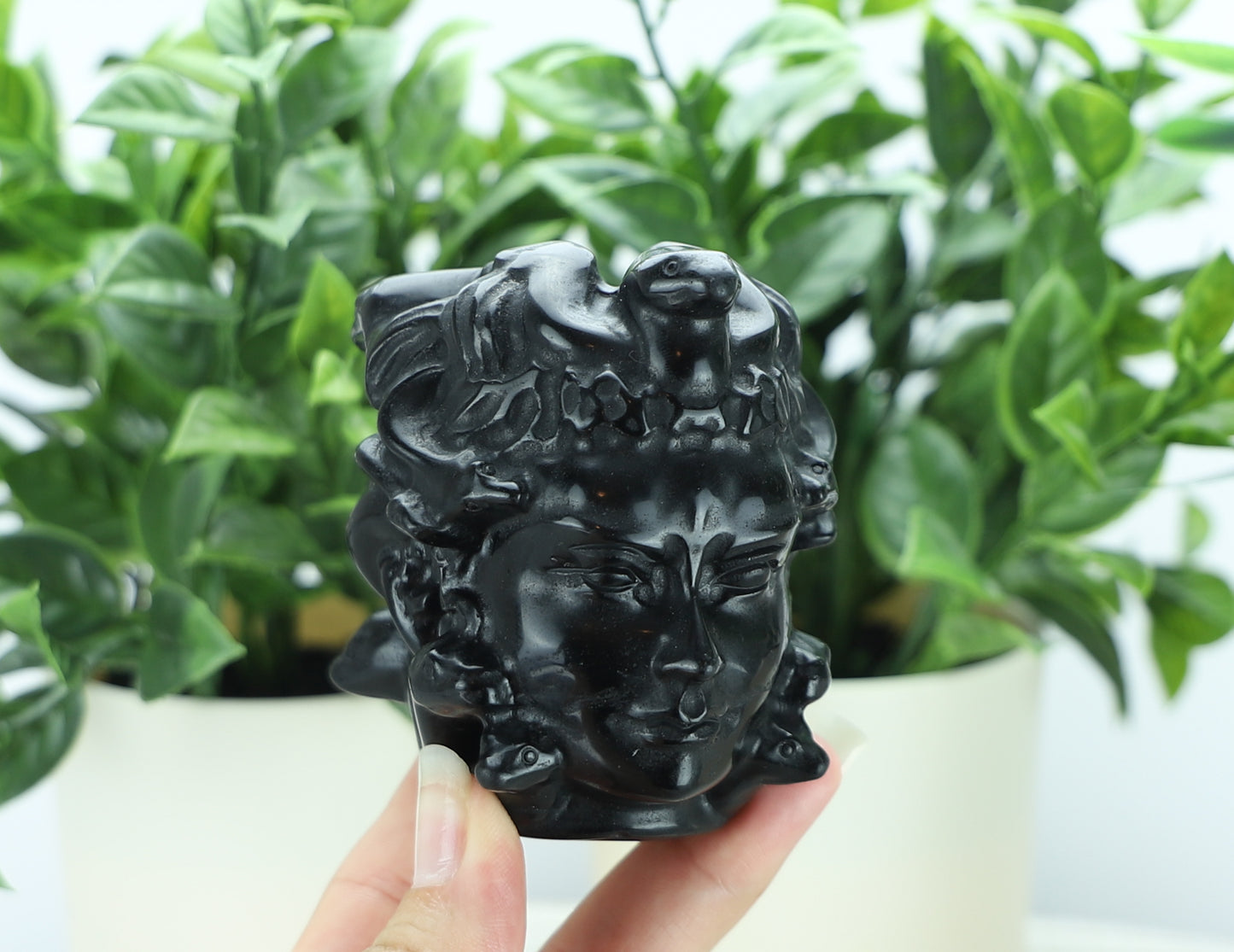 Black Obsidian Medusa Head Carving – Crystal Sculpture for Protection, Shadow Work & Home Decor