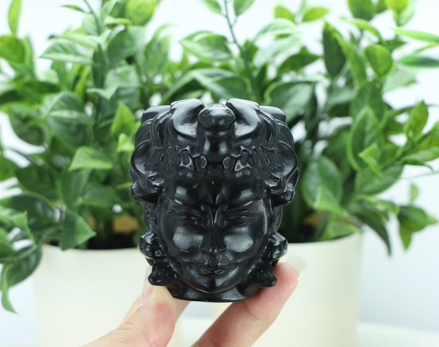 Black Obsidian Medusa Head Carving – Crystal Sculpture for Protection, Shadow Work & Home Decor
