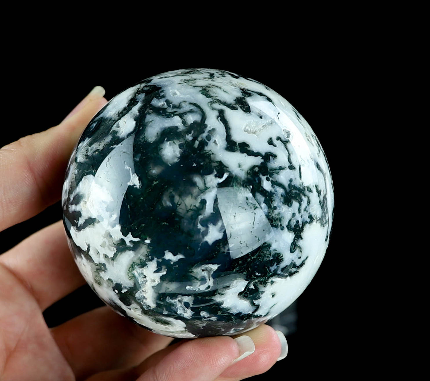 Natural Moss Agate Crystal Sphere - Healing Energy & Spiritual Balance