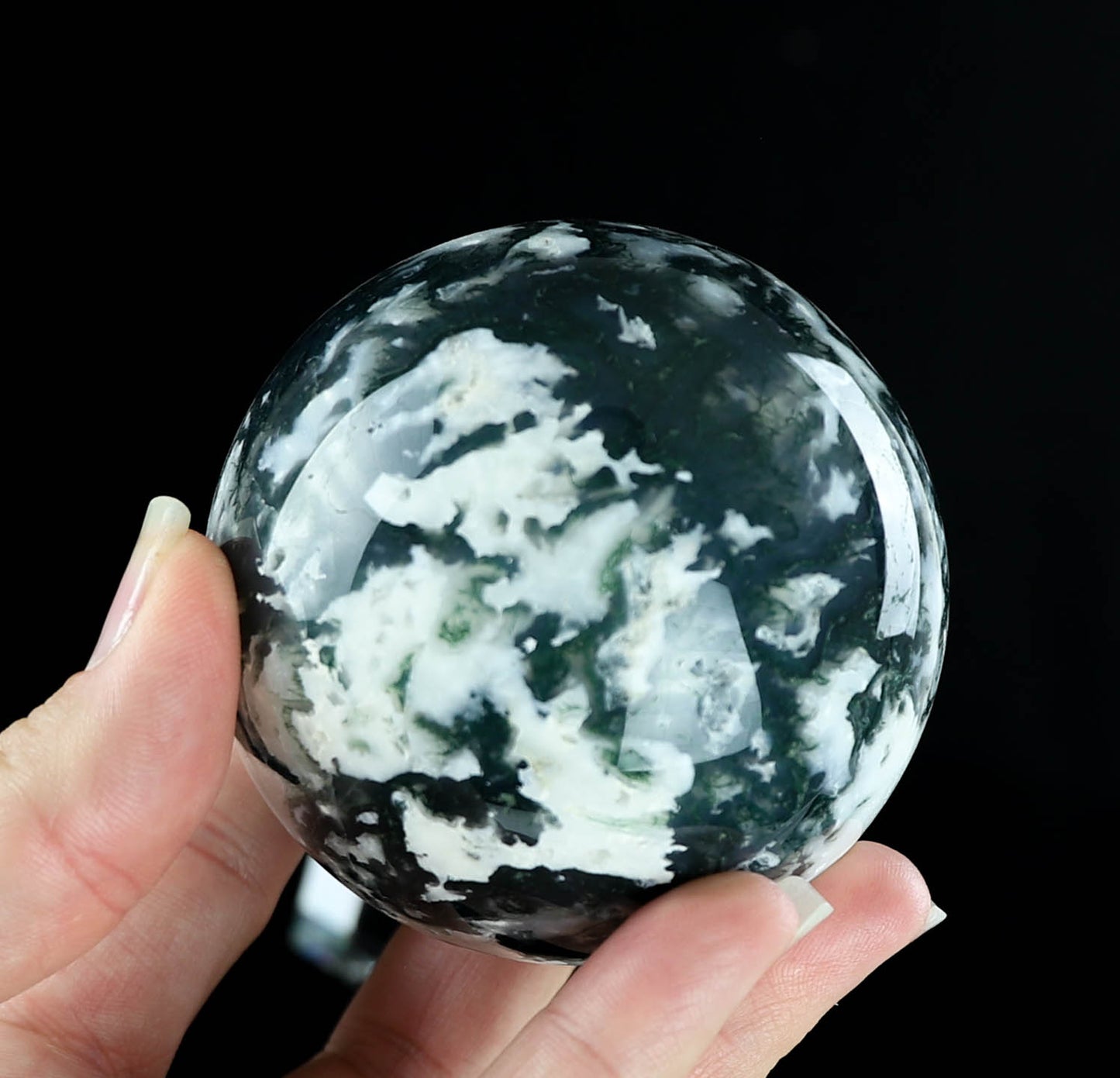 Natural Moss Agate Crystal Sphere - Healing Energy & Spiritual Balance