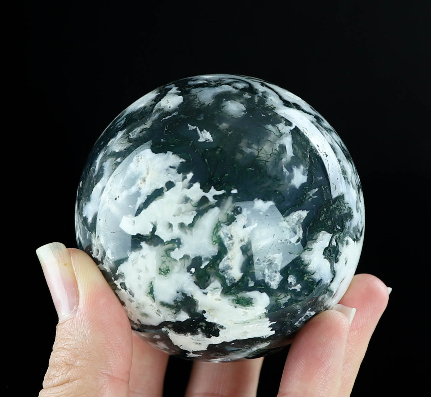 Natural Moss Agate Crystal Sphere - Healing Energy & Spiritual Balance