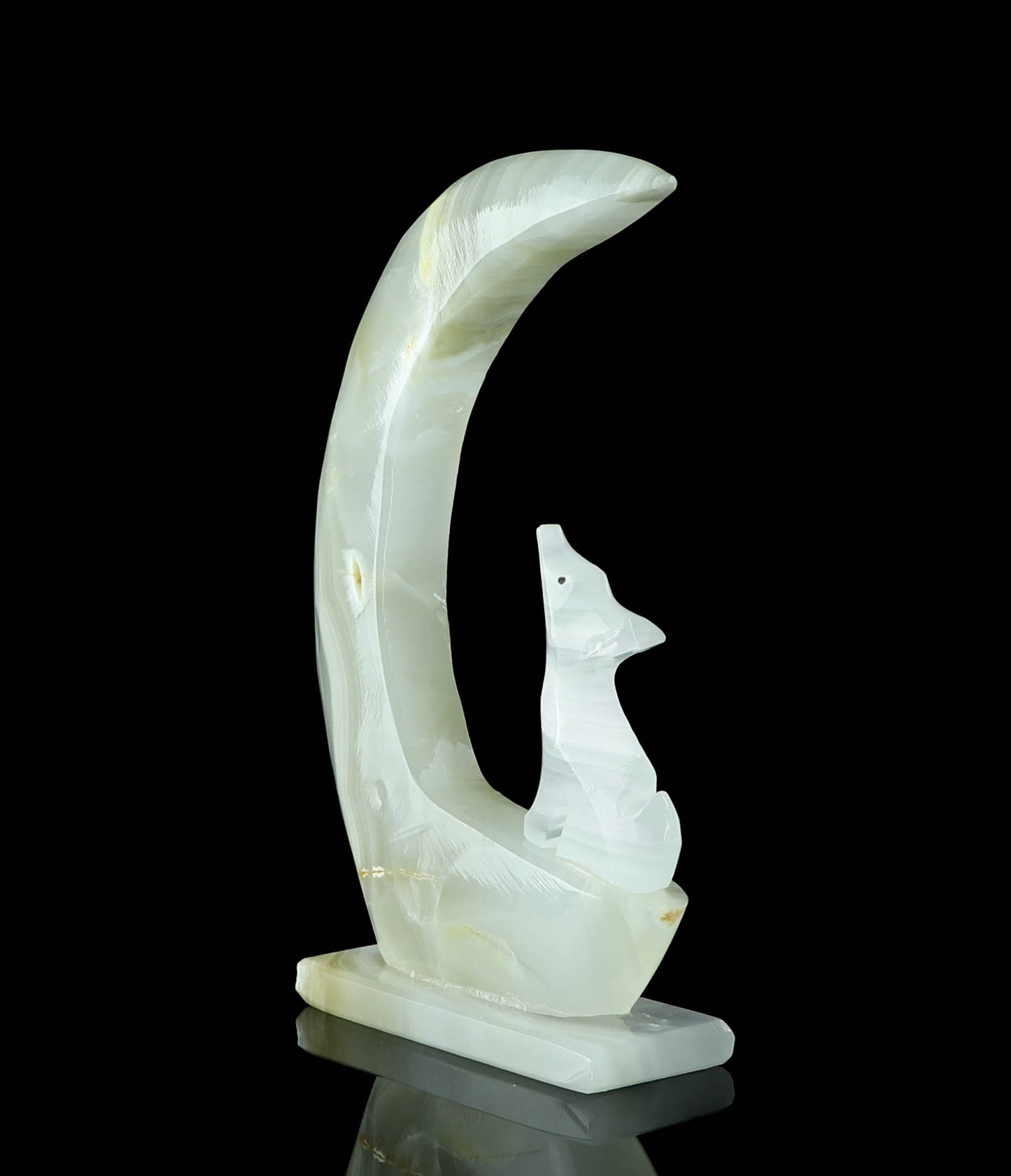Onyx Wolf & Moon Crystal Carving - Healing, Protection, Crystal Collection