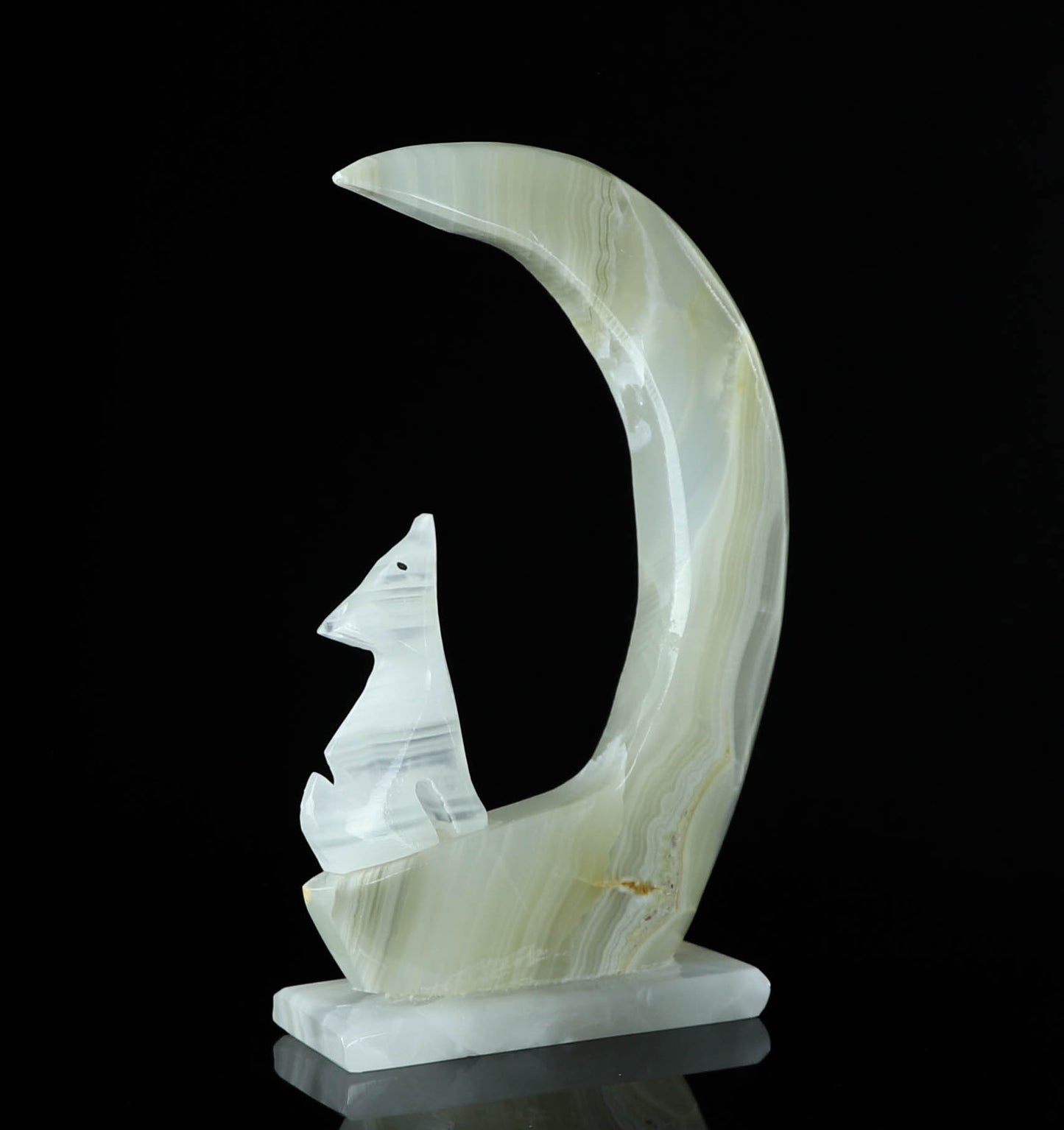 Onyx Wolf & Moon Crystal Carving - Healing, Protection, Crystal Collection