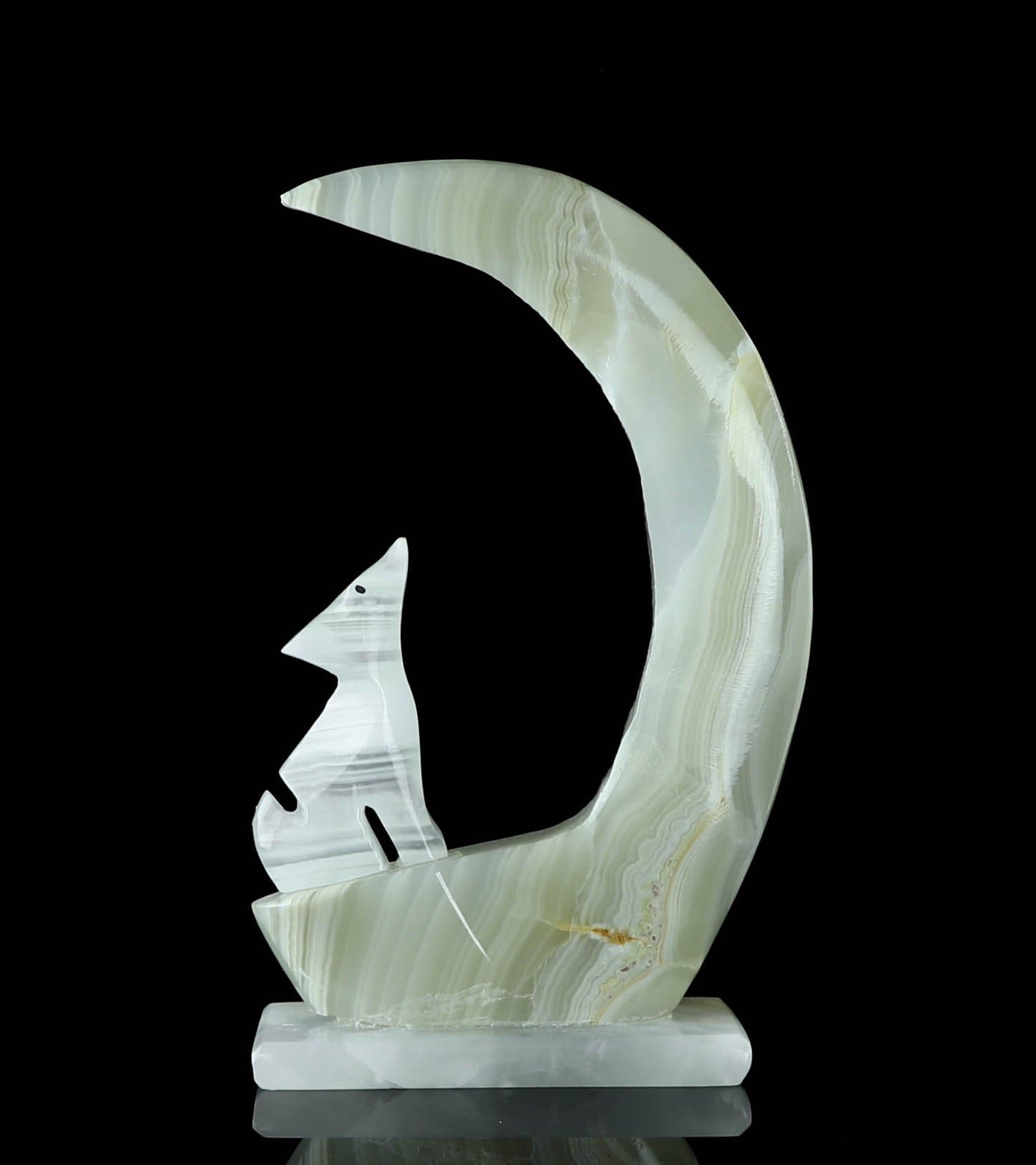 Onyx Wolf & Moon Crystal Carving - Healing, Protection, Crystal Collection