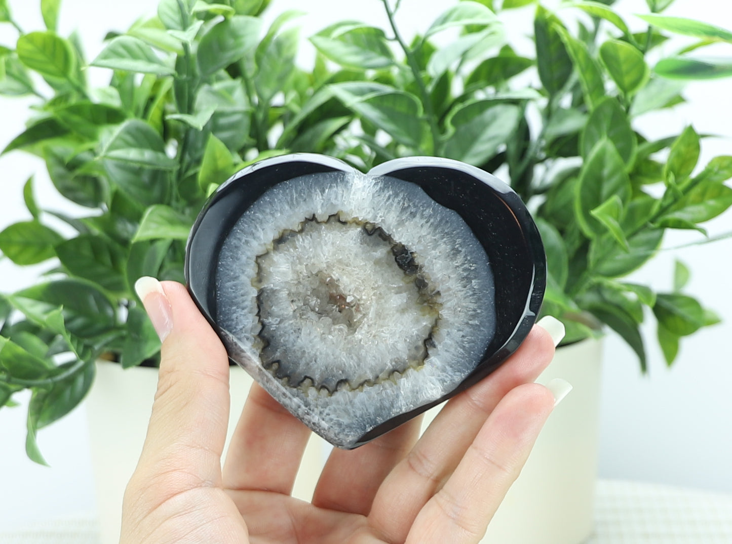 Black Agate Crystal Heart Carving
