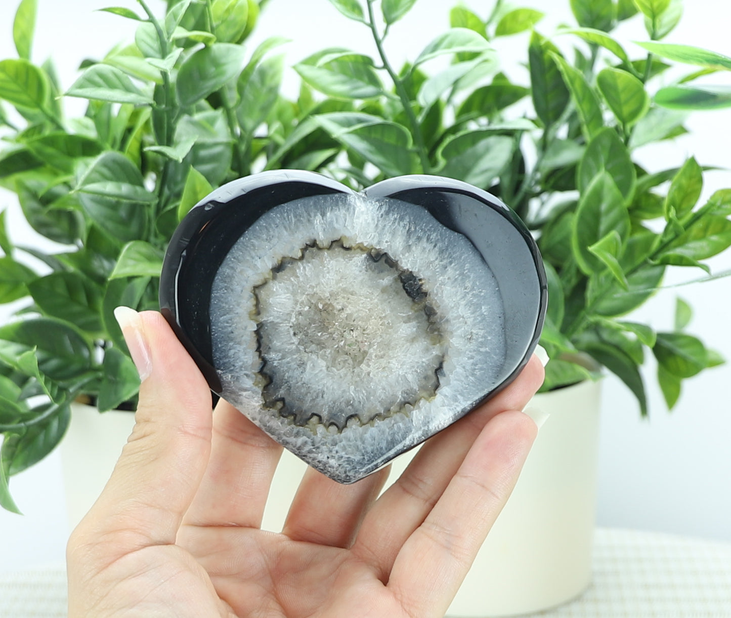 Black Agate Crystal Heart Carving