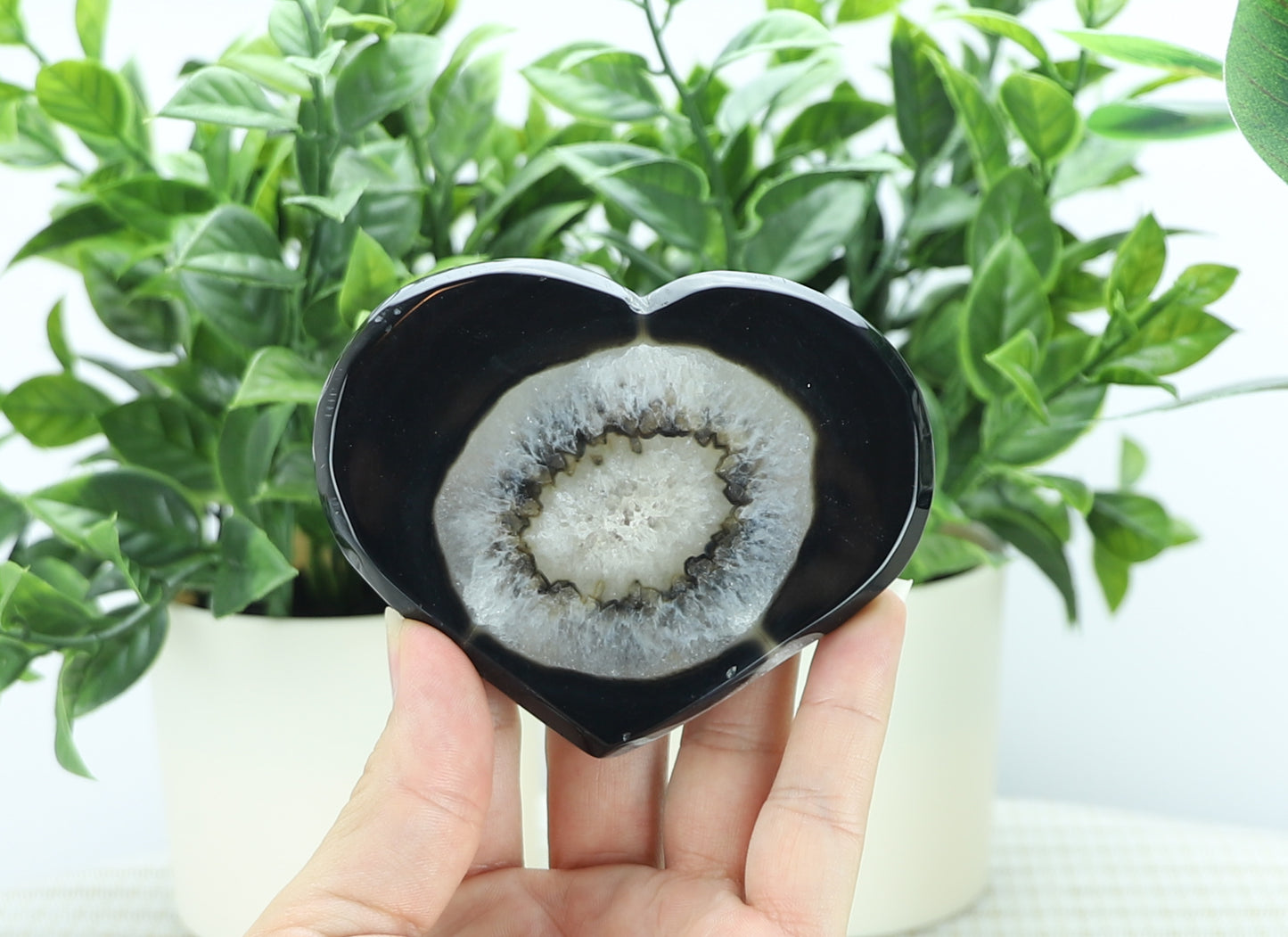 Black Agate Crystal Heart Carving