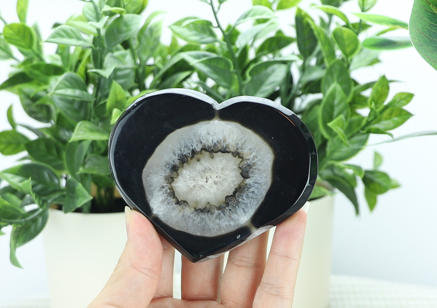 Black Agate Crystal Heart Carving
