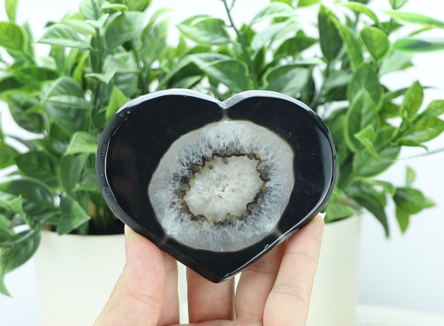 Black Agate Crystal Heart Carving