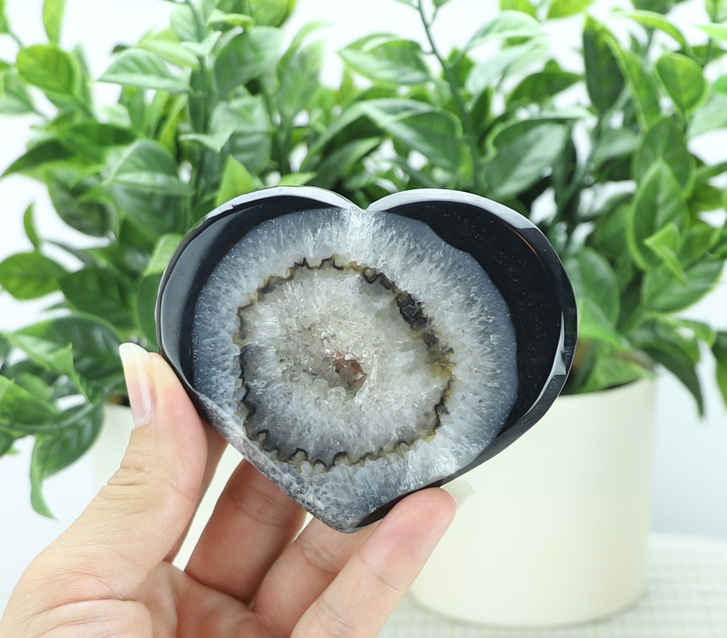Black Agate Crystal Heart Carving