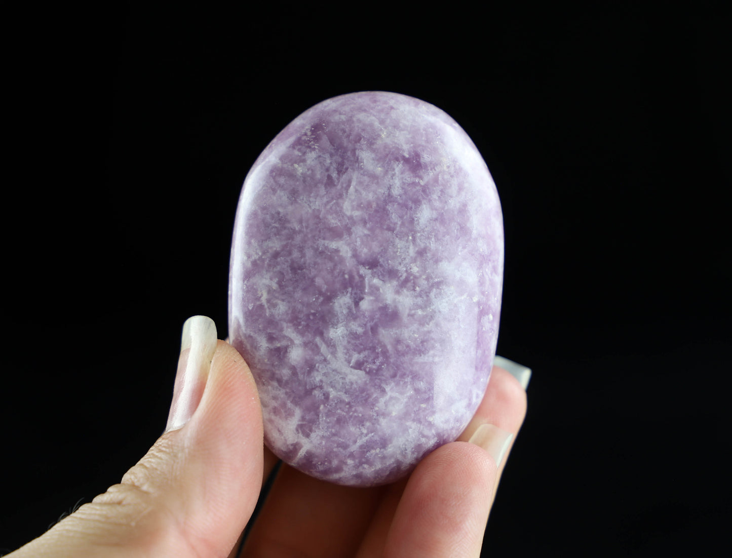 Natural Lepidolite Palm Stone - Stress Relief and Calming Crystal