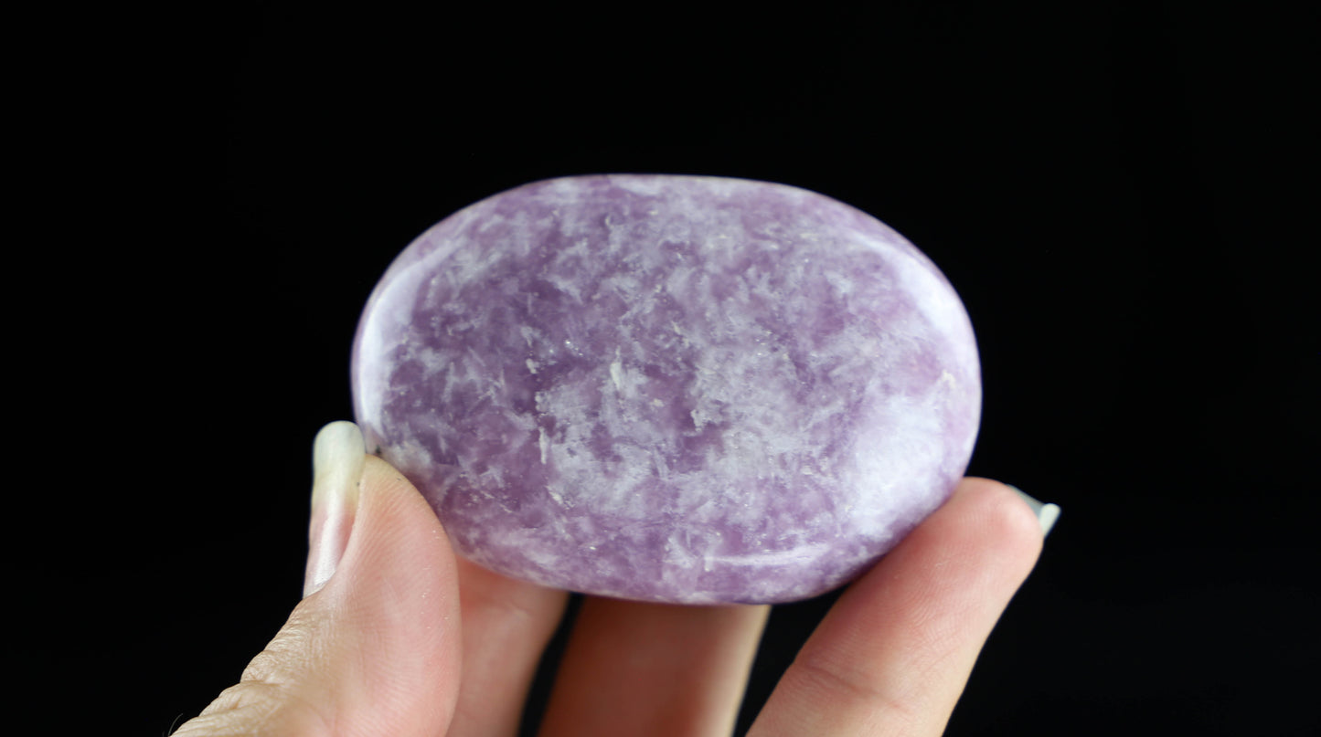 Natural Lepidolite Palm Stone - Stress Relief and Calming Crystal