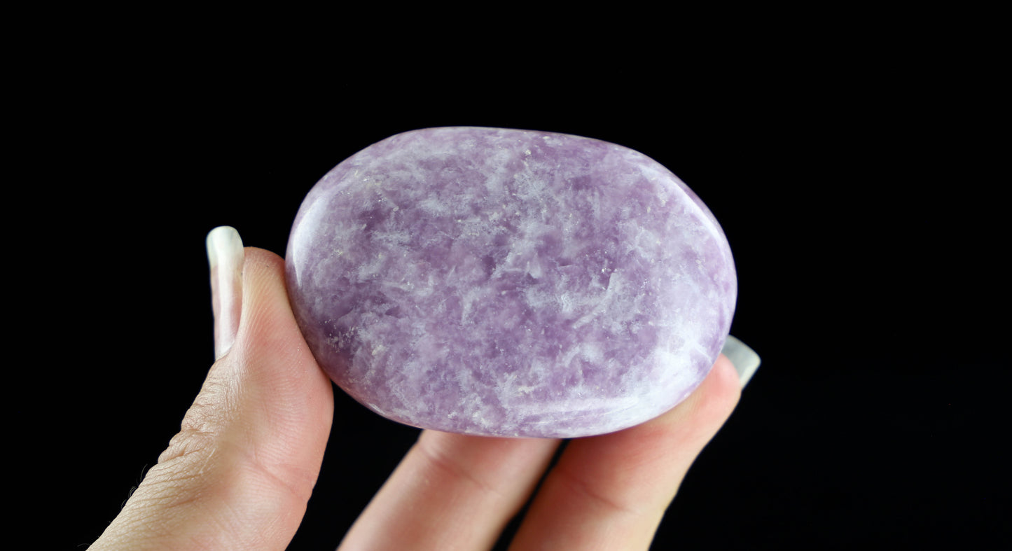 Natural Lepidolite Palm Stone - Stress Relief and Calming Crystal