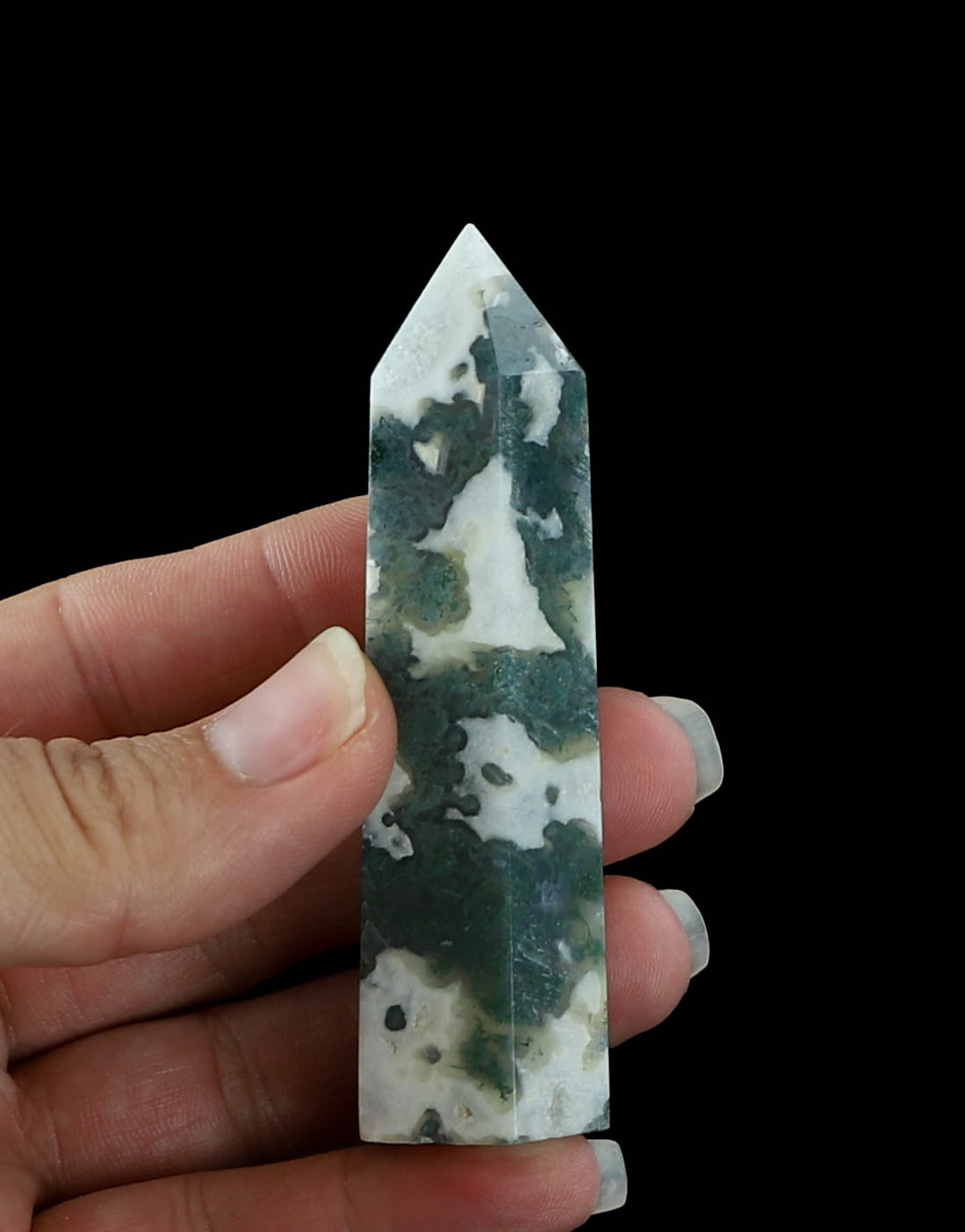 Natural Moss Agate Tower - Grounding and Healing Crystal