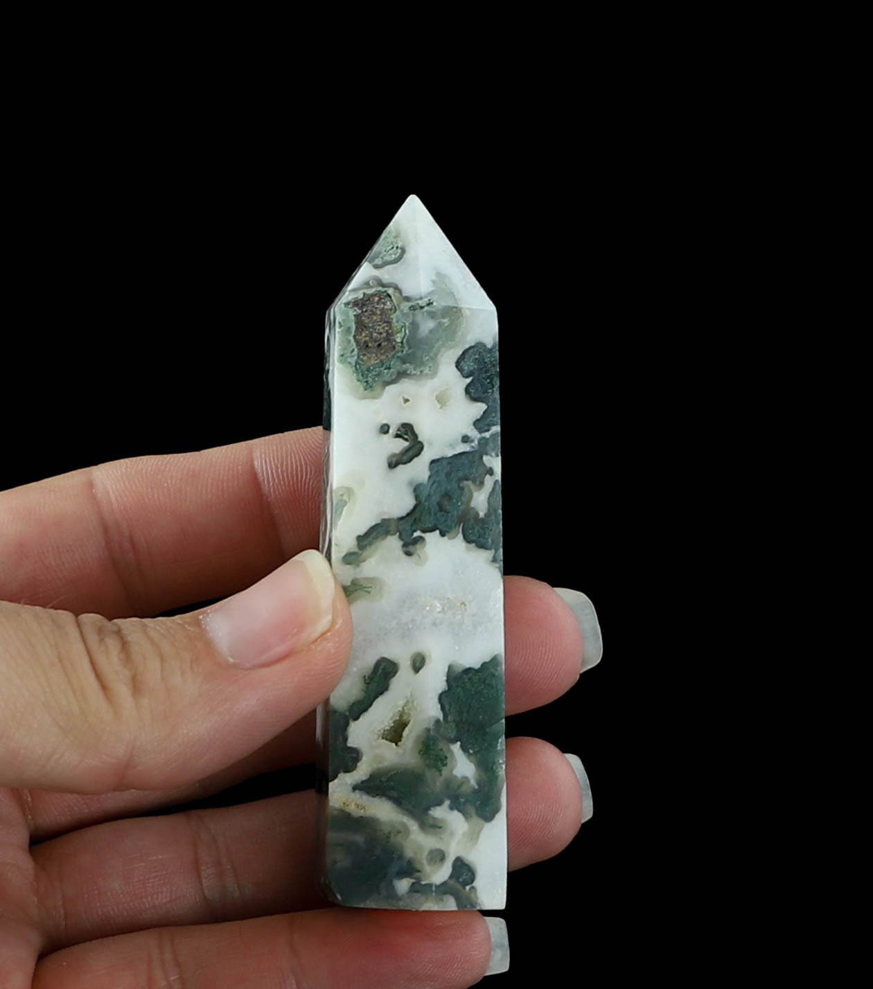 Natural Moss Agate Tower - Grounding and Healing Crystal