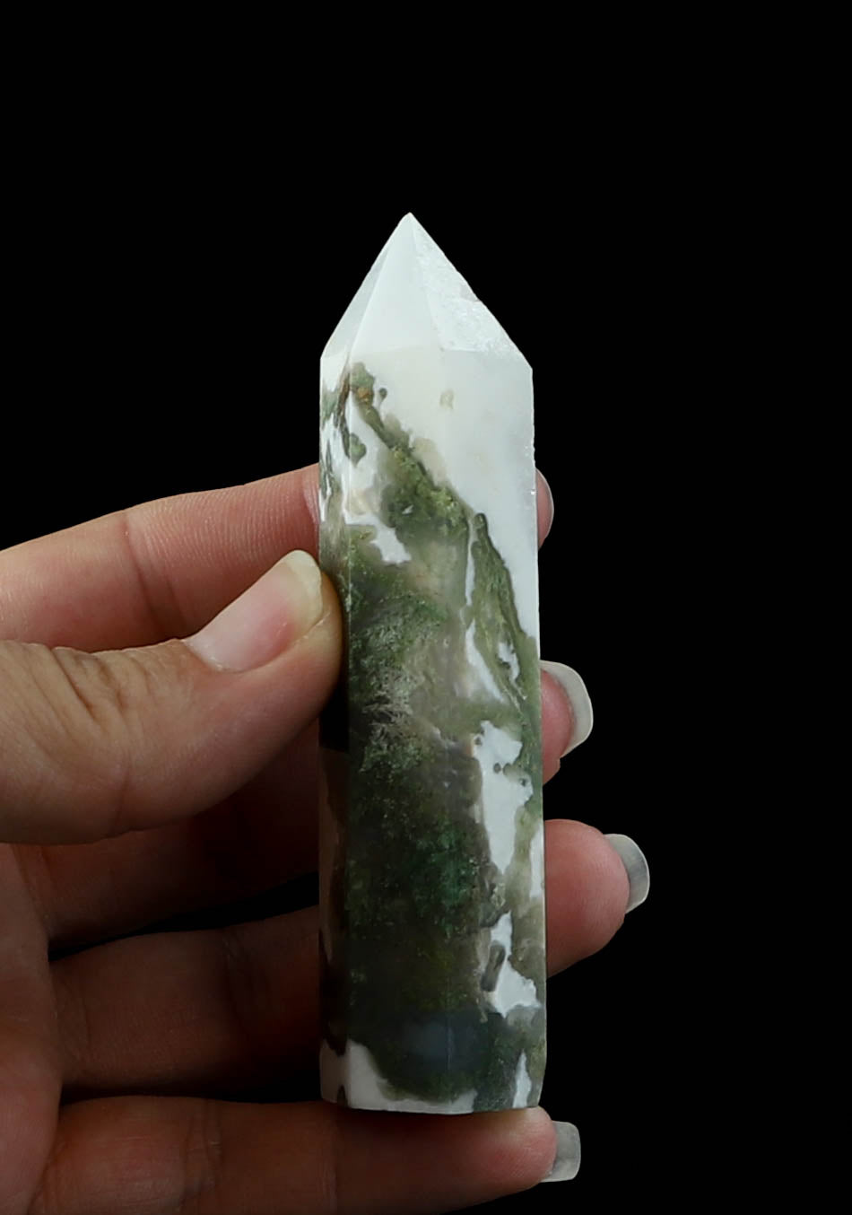 Natural Moss Agate Tower - Crystal Point for Meditation and Positive Energy